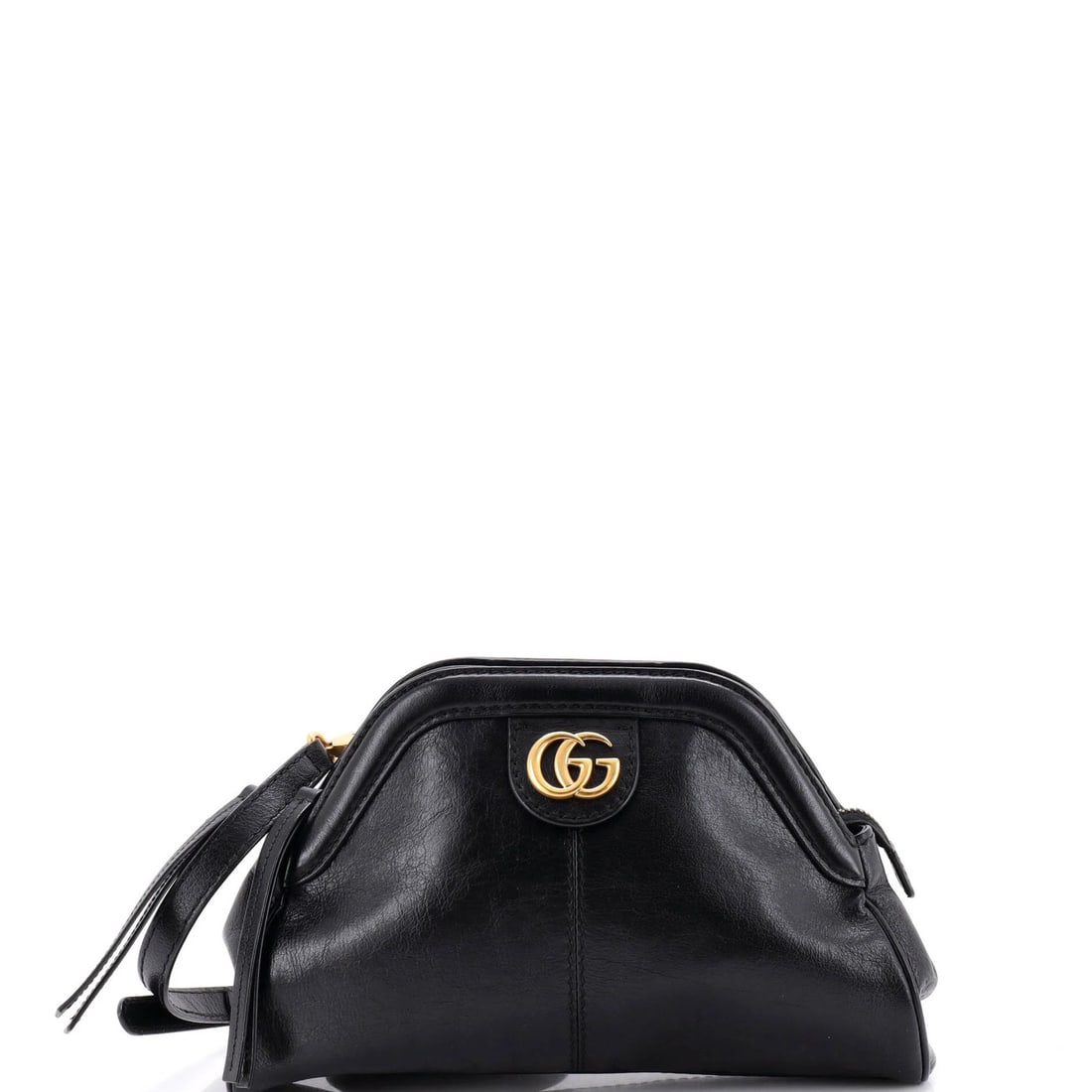 Gucci RE BELLE Small Leather Shoulder Bag: Gucci RE BELLE Small Leather Shoulder Bag Small and stylish, the Gucci RE(BELLE) Small Leather Shoulder Bag features a sleek black exterior with aged gold hardware. Measuring 7" tall and 11" wide,