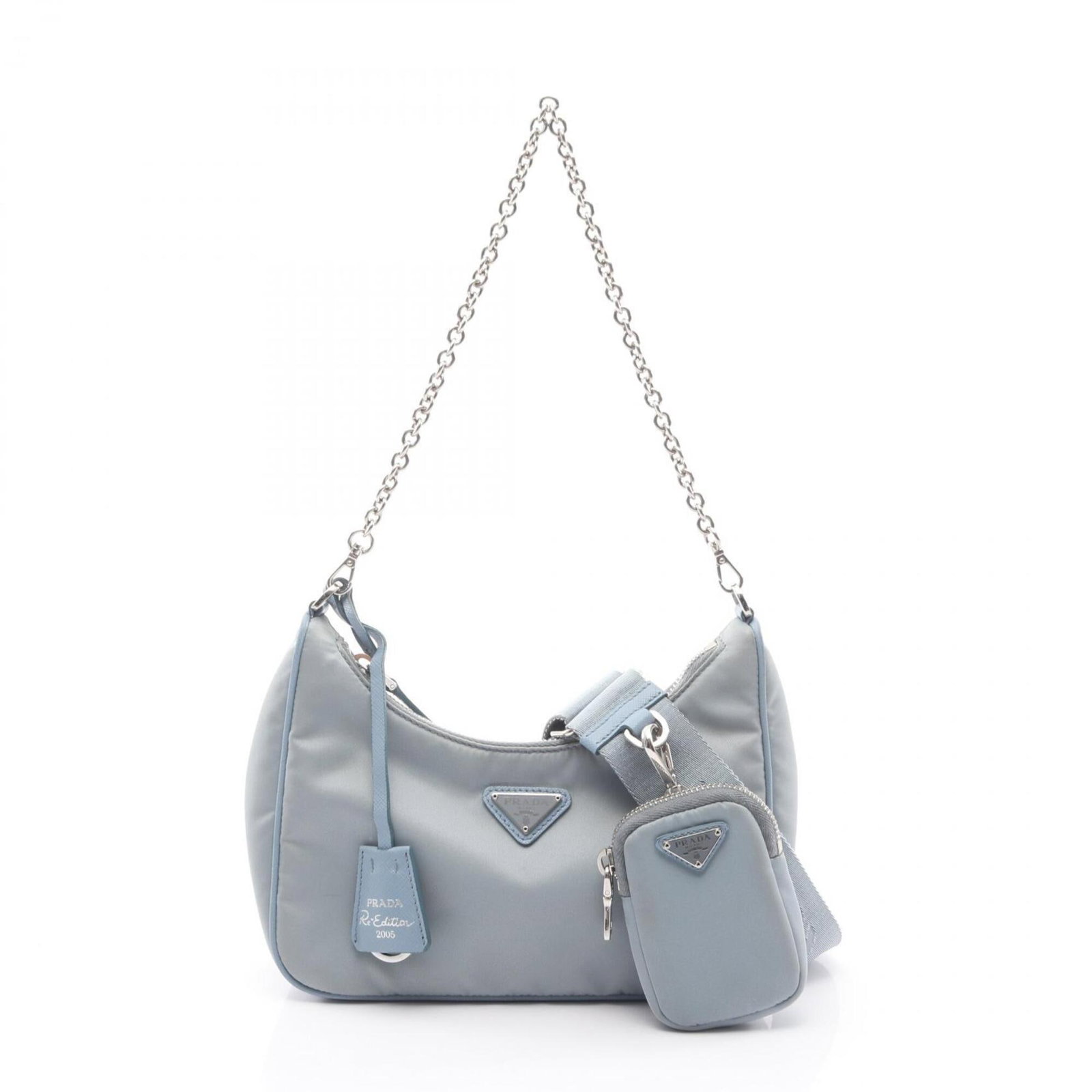 Shoulder Bag Nylon Handbag Prada: Shoulder Bag Nylon Handbag Prada Nylon Prada shoulder bag in blue, measuring 11cm x 22cm x 6cm, a stylish and functional accessory. The bag's nylon material provides durability and versatility,