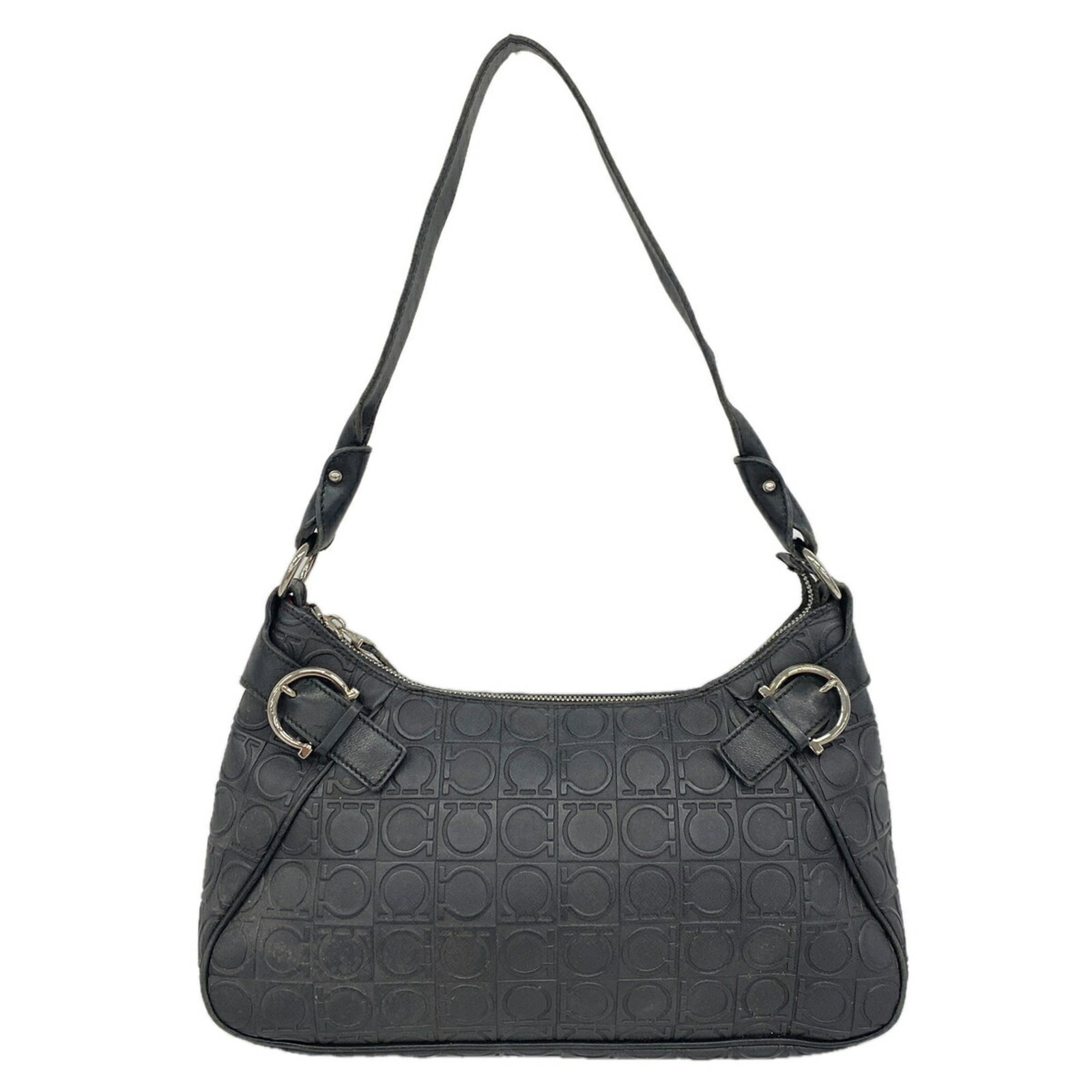 Salvatore Ferragamo Handbag Leather: Salvatore Ferragamo Handbag Leather Black leather handbag from Salvatore Ferragamo, featuring silver hardware and a sleek design. Made from high-quality leather, this bag measures 16cm x 30cm x 7cm.