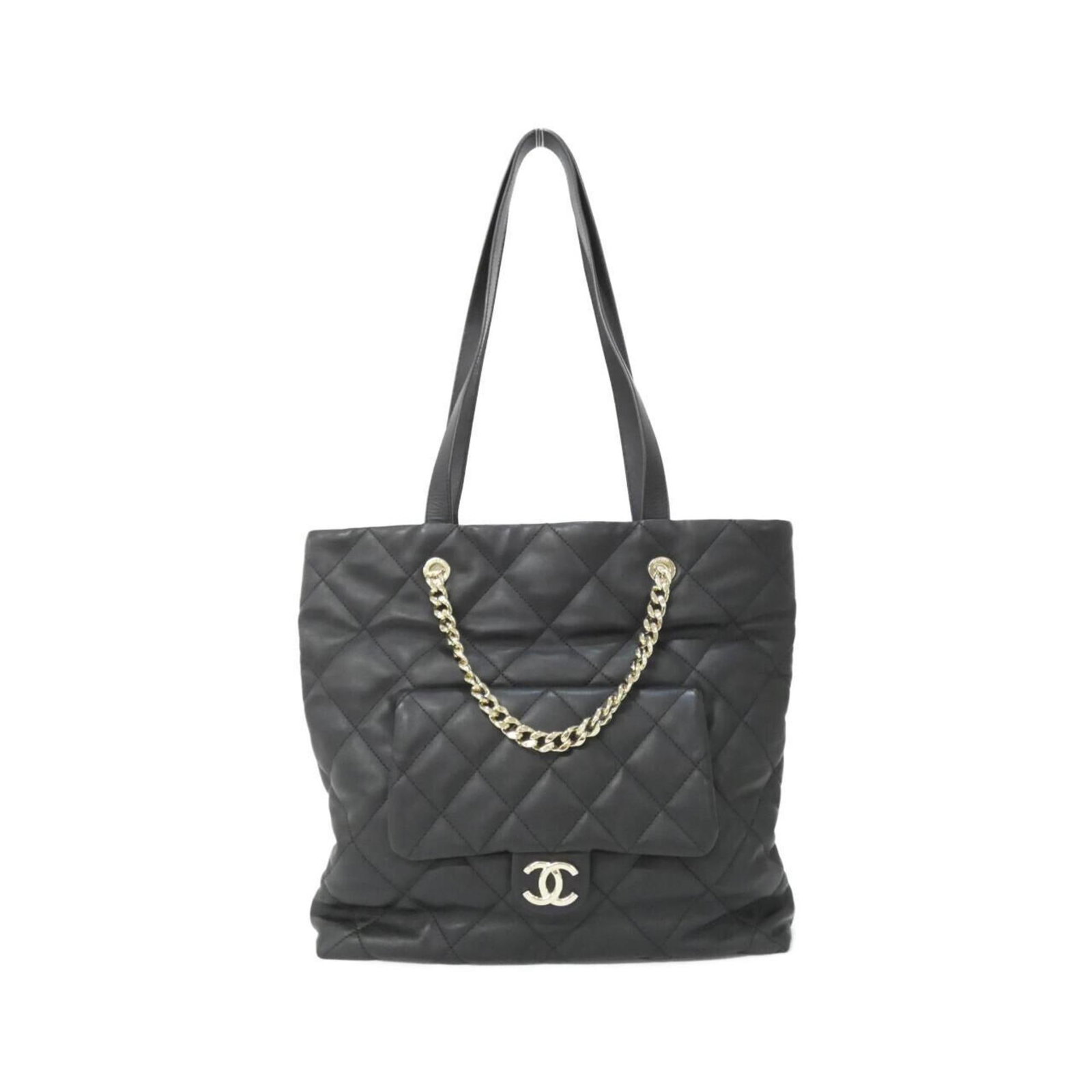 Handbag Leather from Chanel: Handbag Leather from Chanel The iconic Chanel handbag is crafted from rich, supple calfskin leather, finished in sleek black and adorned with elegant gold hardware. This luxurious accessory is careful
