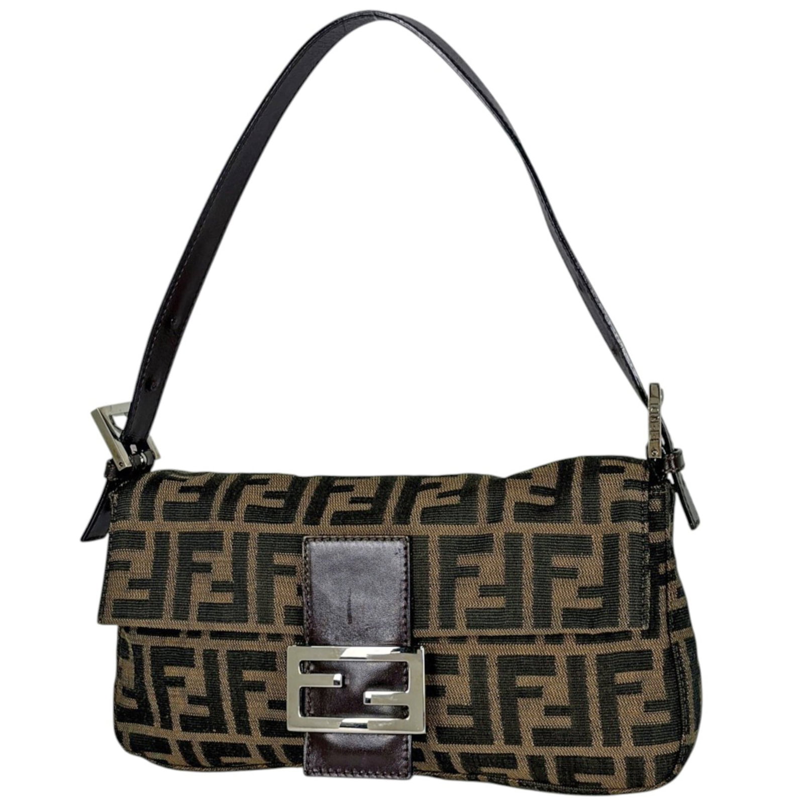 Shoulder Bag Fendi Canvas Leather: Shoulder Bag Fendi Canvas Leather Fendi Canvas Leather Shoulder Bag: A timeless and stylish accessory, this shoulder bag features a unique blend of canvas and leather materials, with a rich brown colo