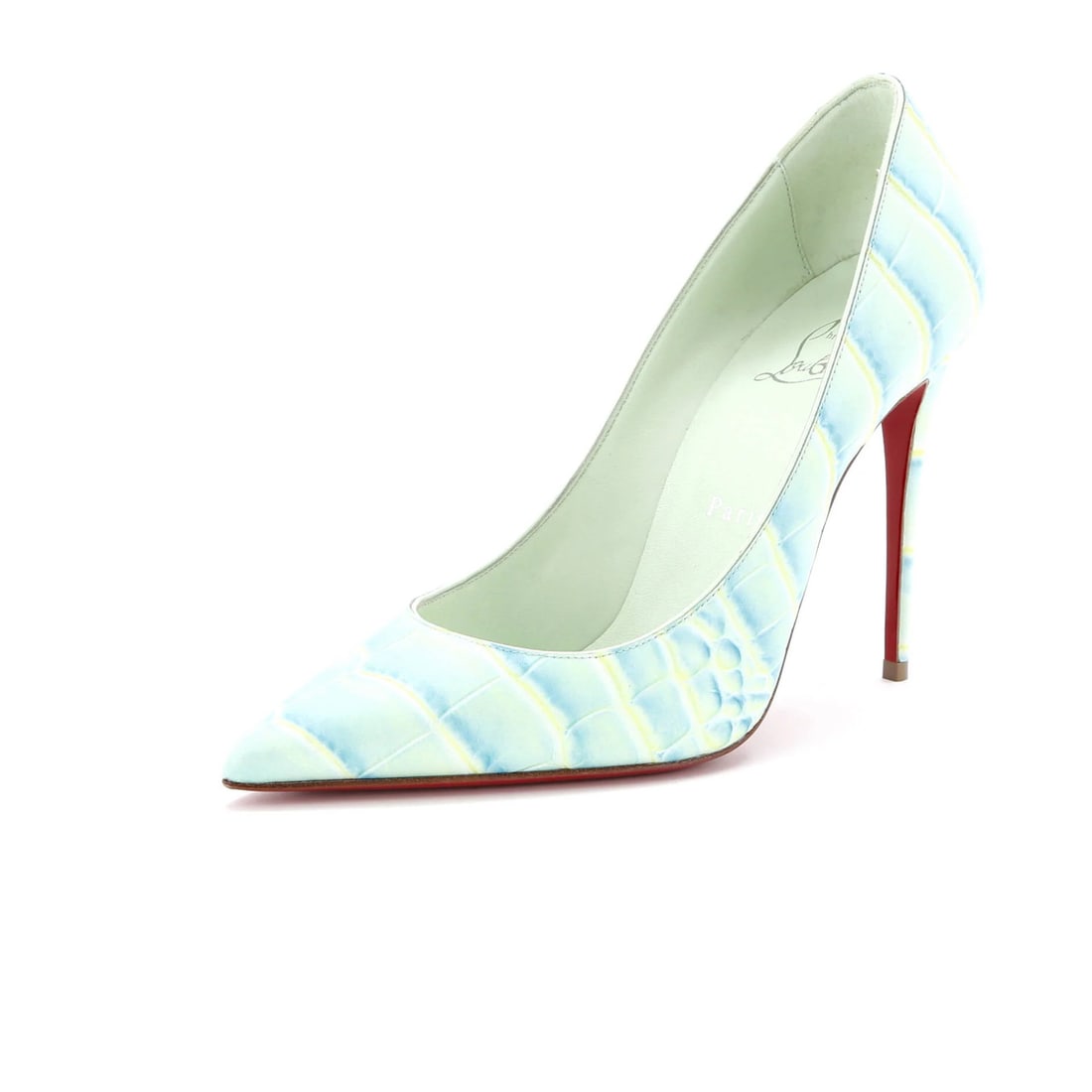 Christian Louboutin Women's Kate Pumps Crocodile Embossed Leather 100: Christian Louboutin Women's Kate Pumps Crocodile Embossed Leather 100 Christian Louboutin's Women's Kate Pumps are a statement piece, featuring crocodile embossed leather and a bold green multicolor