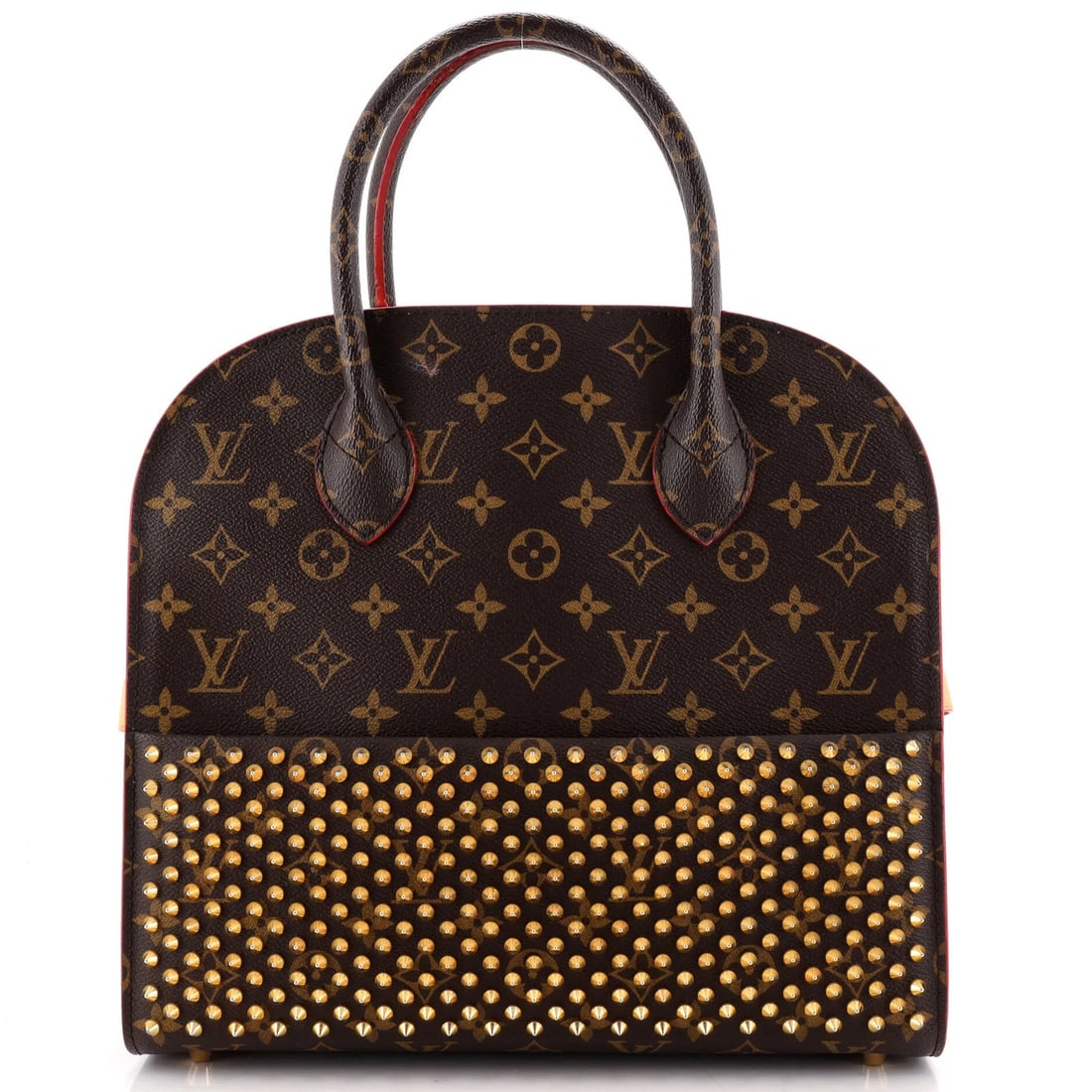 Christian Louboutin Louis Vuitton Calf Hair Monogram Canvas Shopping Bag: Christian Louboutin Louis Vuitton Calf Hair Monogram Canvas Shopping Bag Brown Calf Hair and Monogram Canvas Tote Bag with Gold Hardware, featuring a neutral leather interior and a classic, structured