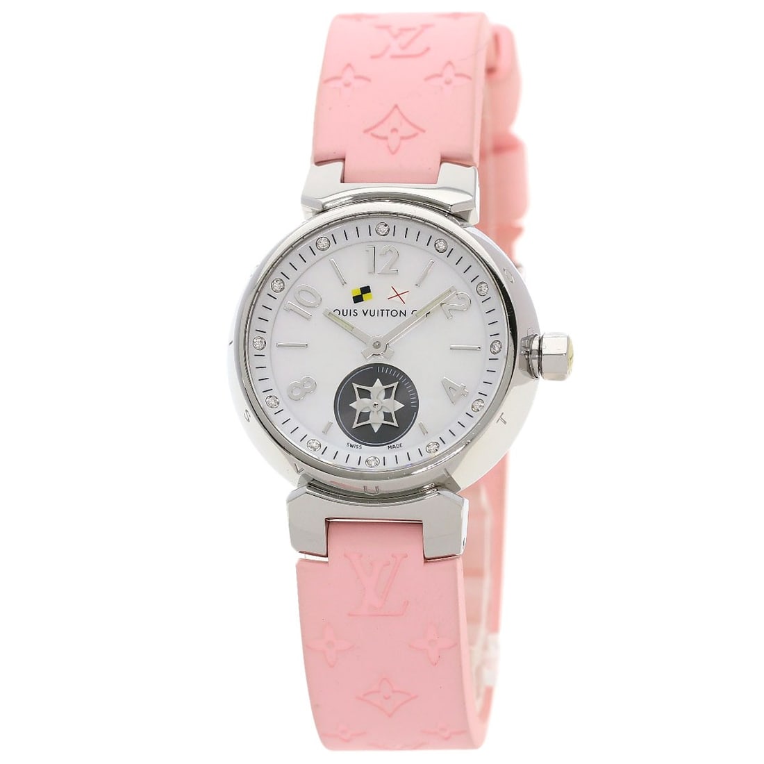 Louis Vuitton Tambour Lovely Cup Watches Q12M0 Stainless Steel/ Rubber: Louis Vuitton Tambour Lovely Cup Watches Q12M0 Stainless Steel/ Rubber Stainless steel and rubber combine in this sleek Louis Vuitton Tambour Lovely Cup watch, featuring a 28mm case size and 8.6mm