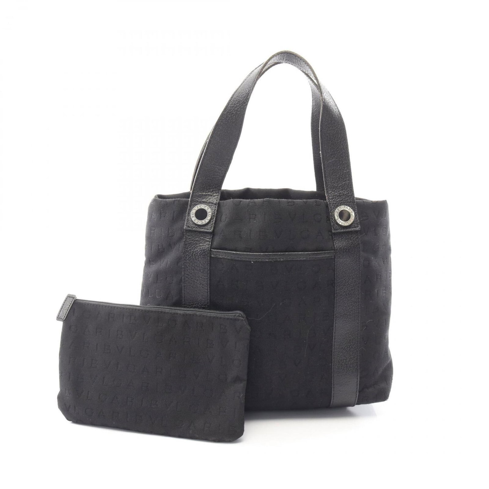 Canvas Leather Handbag Pouch Bvlgari: Canvas Leather Handbag Pouch Bvlgari Canvas Leather Handbag Pouch Bvlgari - A sleek and sophisticated accessory, this Bvlgari canvas leather handbag pouch boasts a striking black finish and premium