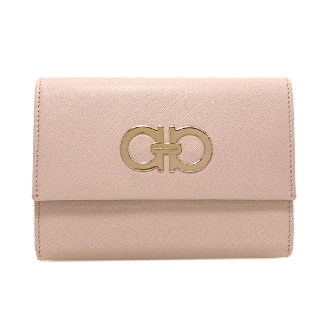 Wallet Leather Coin Bifold Ferragamo Gancini Salvatore: Wallet Leather Coin Bifold Ferragamo Gancini Salvatore Pink leather bifold wallet with a coin pocket, featuring the iconic Salvatore Ferragamo Gancini design. This stylish wallet boasts a classic pink