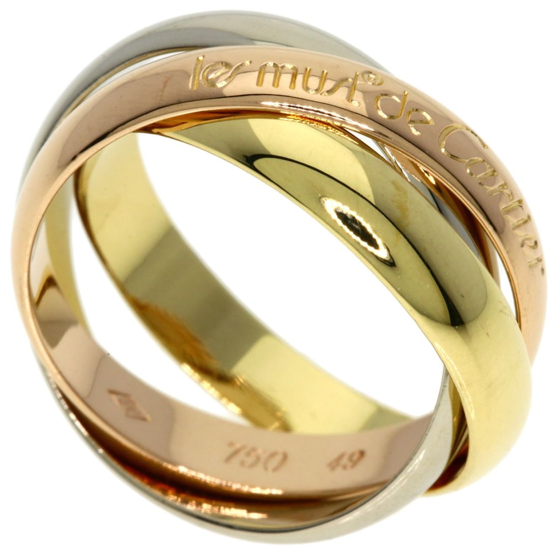 K18 Yellow Gold Pink Gold Ring Cartier Trinity #49: K18 Yellow Gold Pink Gold Ring Cartier Trinity #49 K18 Yellow Gold Pink Gold Cartier Trinity #49 Ring features a unique blend of K18 yellow gold and pink gold, showcasing the brand's signature style. 