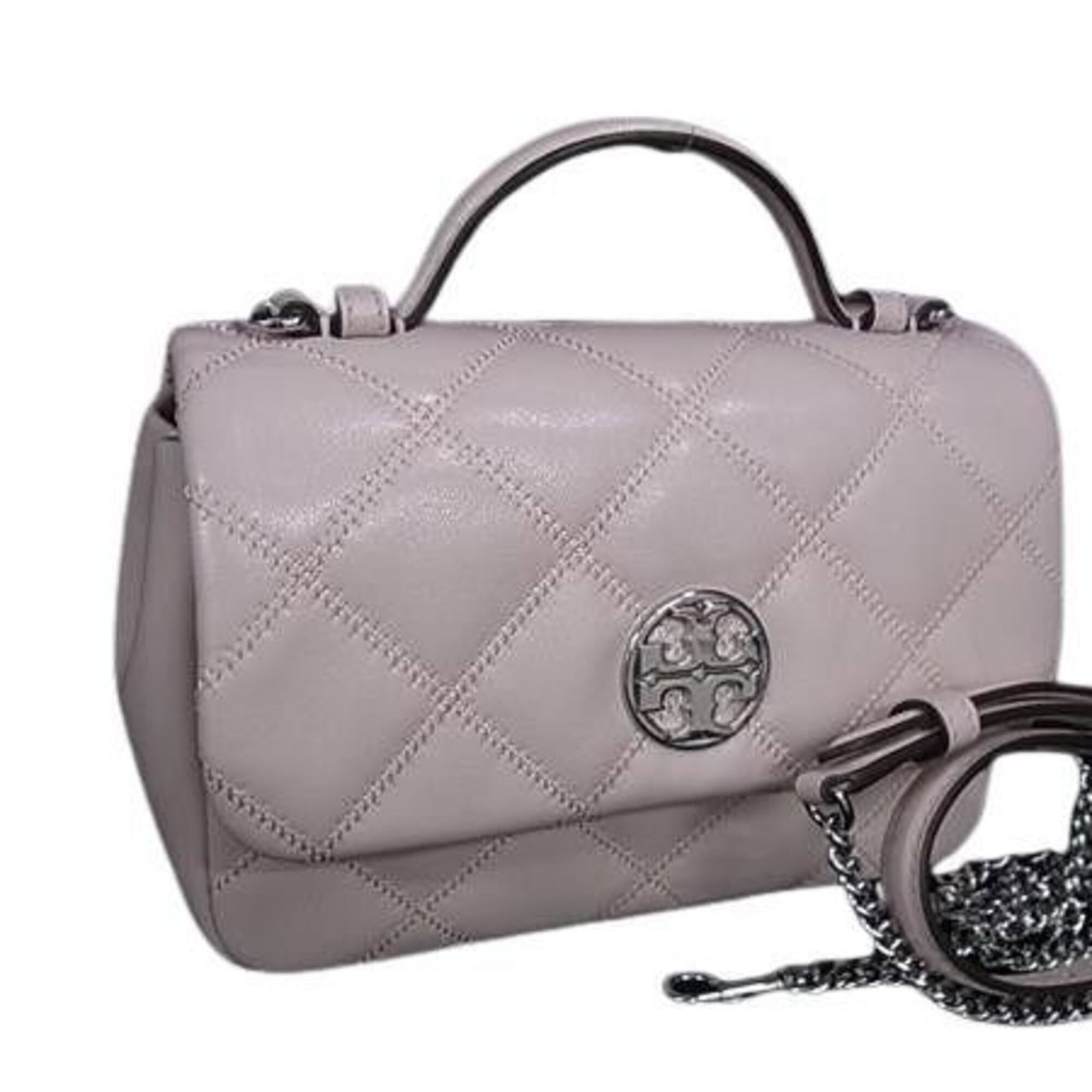 Handbag Tory Leather Burch: Handbag Tory Leather Burch Pink Tory Burch leather handbag with a signature marked on the body, measuring 14.5cm x 20.5cm x 6cm. This stylish tote features a classic design and premium leather constru