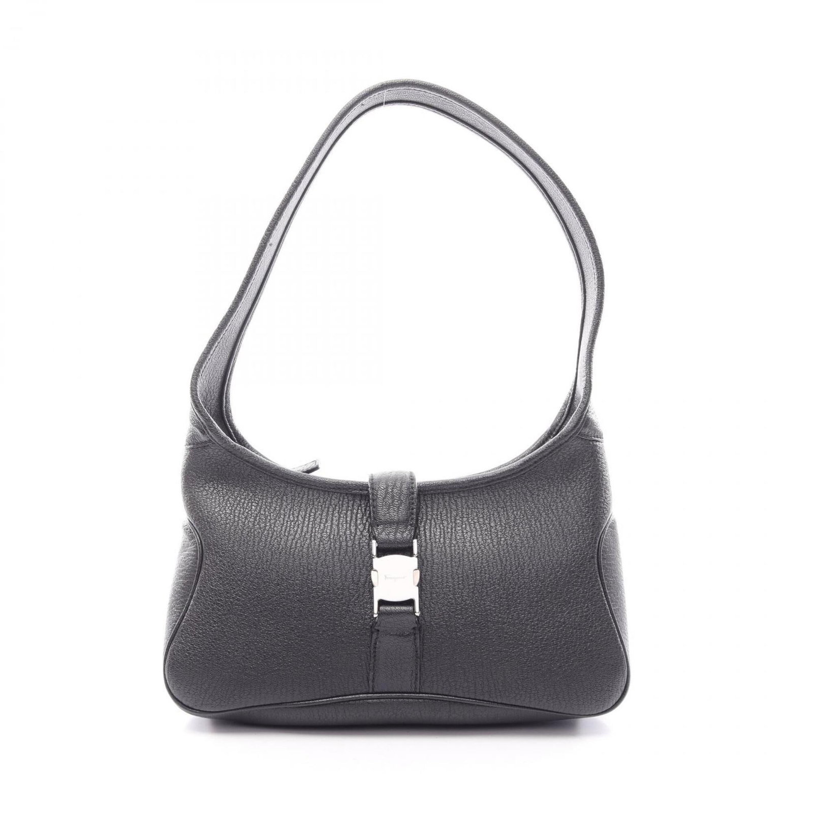Ferragamo Salvatore Handbag Leather Bag Shoulder: Ferragamo Salvatore Handbag Leather Bag Shoulder Black leather shoulder bag from Salvatore Ferragamo, featuring a sleek design with a 14cm x 26cm x 6cm size. The bag's classic style and sophisticated
