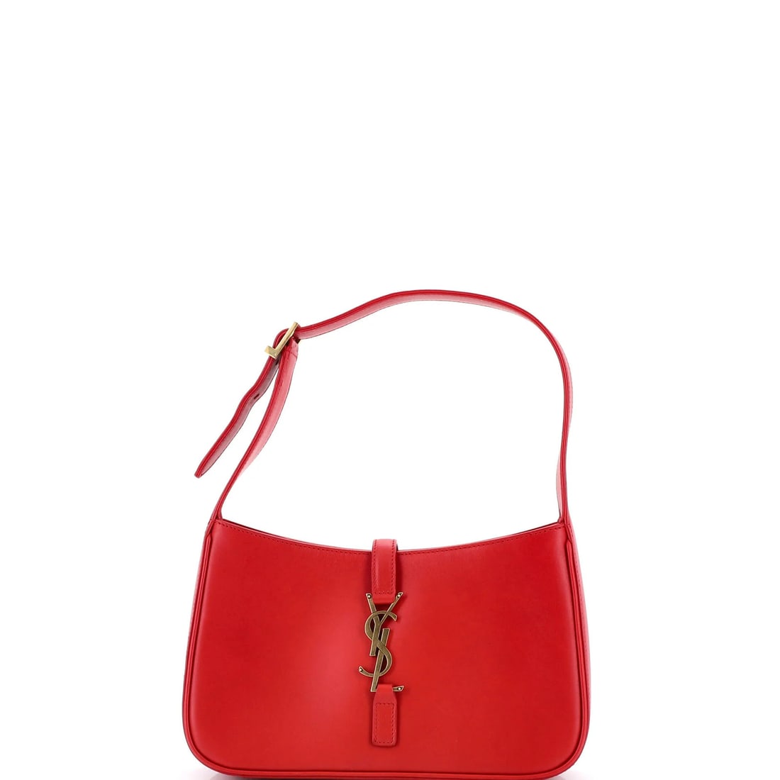 Hobo Leather Small Saint Laurent 5 a 7: Hobo Leather Small Saint Laurent 5 a 7 Small Saint Laurent Le 5 a 7 Hobo Leather Bag in Red, featuring a classic design with a 7.5" handle drop and 5" height. The exterior leather shows minor edge