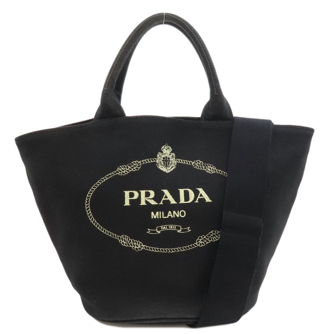Canapa Handbag Canvas 2Way Prada: Canapa Handbag Canvas 2Way Prada Canvas 2Way Prada Handbag - Black. This black canvas handbag features a 10.2 inch height, 6.7 inch depth, and a detachable strap. The bag's exterior is made of canvas
