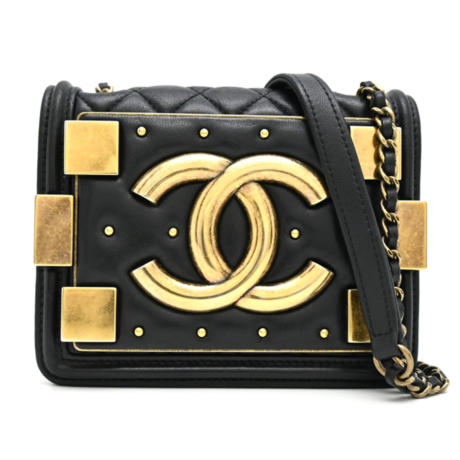 Shoulder Bag Leather Chanel: Shoulder Bag Leather Chanel Black lambskin shoulder bag from Chanel, Italy, featuring a sleek and sophisticated design. Measuring 12cm x 15cm x 4cm, this compact bag is perfect for everyday use. Made