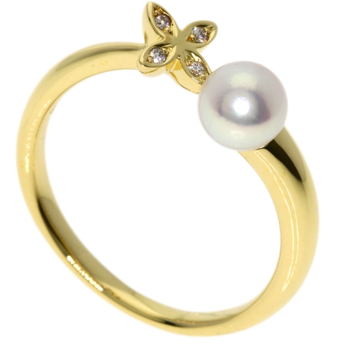 K18 Mikimoto Yellow Gold Pearl Diamond Ring: K18 Mikimoto Yellow Gold Pearl Diamond Ring K18 Mikimoto Yellow Gold Pearl Diamond Ring boasts a stunning combination of K18 yellow gold and a luminous pearl, set in a sophisticated ring design. The K