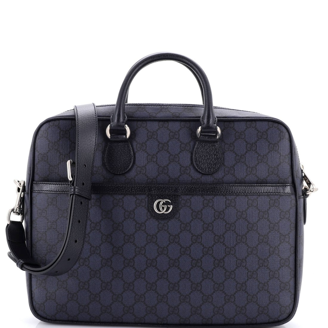 Gucci Ophidia Zip Pocket Briefcase Coated Canvas Medium GG: Gucci Ophidia Zip Pocket Briefcase Coated Canvas Medium GG Canvas Coated Medium GG Gucci Ophidia Zip Pocket Briefcase in Blue, featuring a stylish zip-around pocket and a neutral interior, measures 11