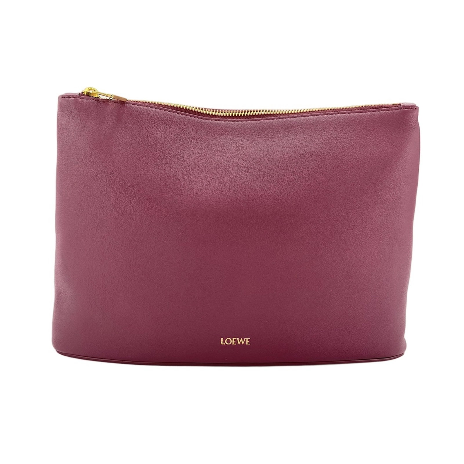 Clutch Bag Pouch by Loewe: Clutch Bag Pouch by Loewe Wine-colored Clutch Bag Pouch by renowned Spanish luxury brand Loewe, measuring 19cm x 27cm x 5cm. This stylish and compact pouch features a sleek design that makes it