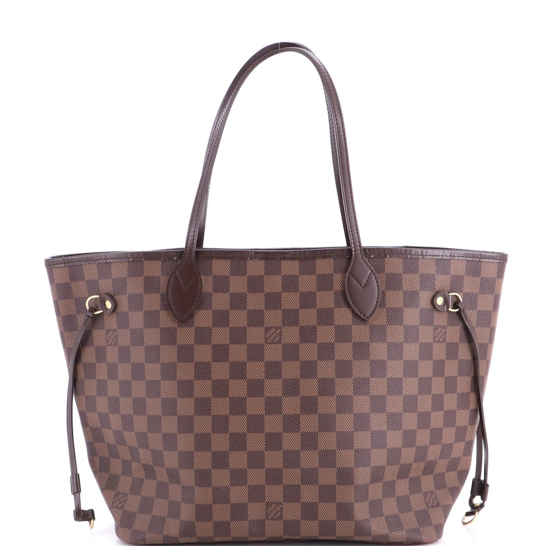 Louis Vuitton Neverfull Damier MM: Louis Vuitton Neverfull Damier MM Brown Louis Vuitton Neverfull Damier MM Tote with Scuffs and Minor Wear. This classic tote features a canvas-coated exterior in a timeless brown Damier print, with a