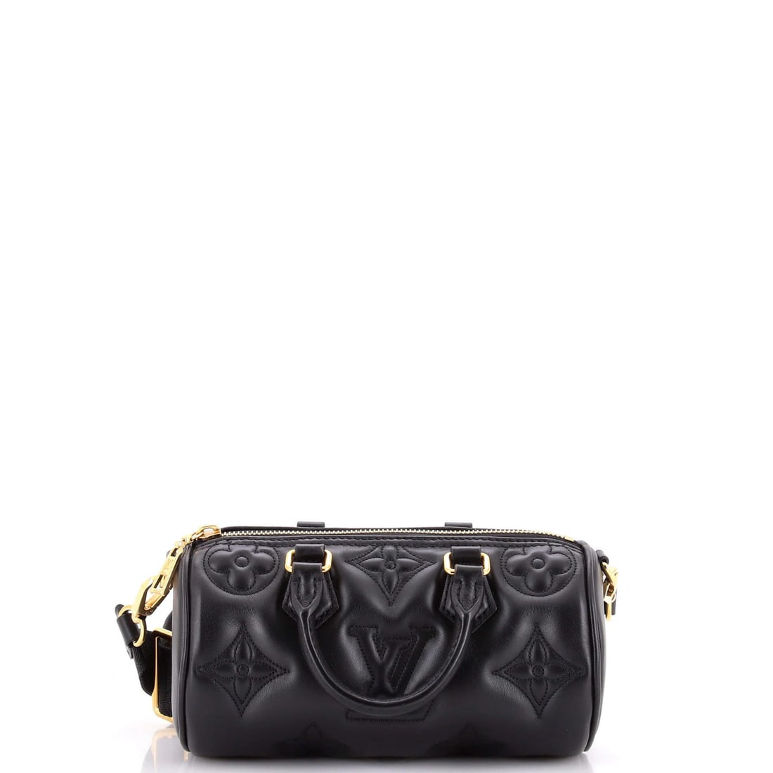 Louis Vuitton Papillon Leather BB Bubblegram: Louis Vuitton Papillon Leather BB Bubblegram Black Louis Vuitton Papillon Leather BB Bubblegram cross body bag with heavy edge wear, scuffs, and minor creases. This bag features gold hardware and a