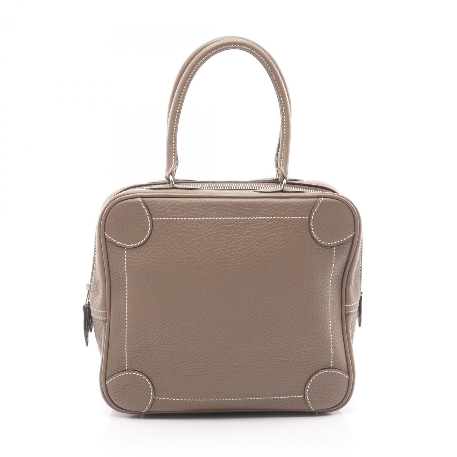 Clemence Leather Handbag Taurillon Hermes: Clemence Leather Handbag Taurillon Hermes Taurillon clemence leather handbag with etoupe gray exterior and silver hardware, featuring a sleek and sophisticated design. Measuring 21cm x 24cm x 8cm,