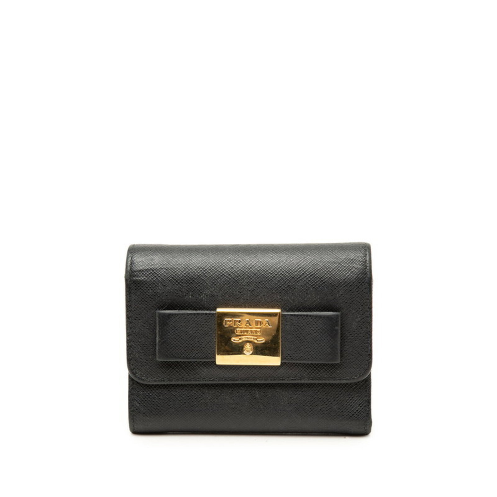 Prada Wallet (Tri-Fold) Leather: Prada Wallet (Tri-Fold) Leather Saffiano leather construction provides a durable and long-lasting finish, while the tri-fold design offers a practical and organized storage solution. This black Prada 
