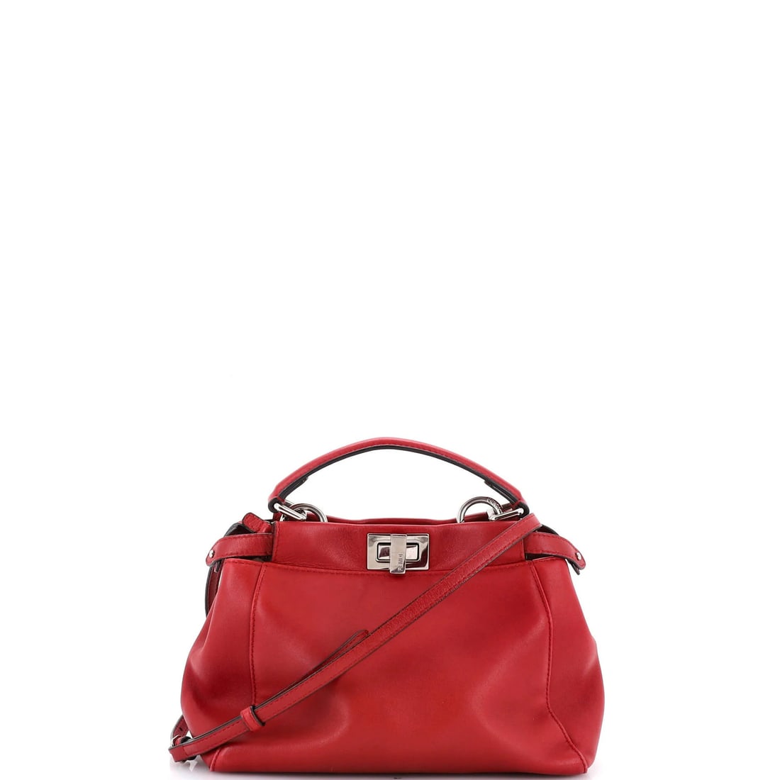 Leather Peekaboo Fendi Mini Bag: Leather Peekaboo Fendi Mini Bag The Fendi Leather Peekaboo Mini Bag boasts a striking red exterior with a subtle pink interior, showcasing a classic shoulder bag design. With its sturdy leather