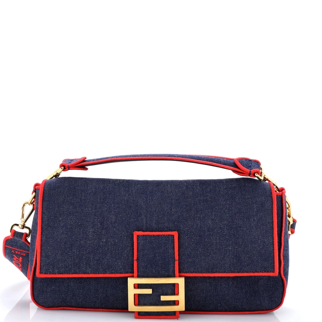 Bag Denim NM Large Fendi Baguette: Bag Denim NM Large Fendi Baguette Large Fendi Baguette in Blue Denim, featuring a cross body design with extra strap for added convenience. This bag boasts a classic style with a unique denim