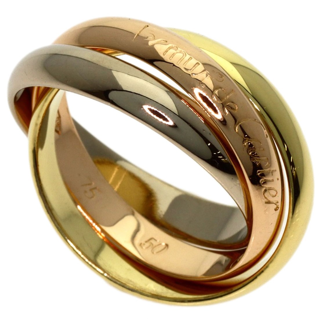 K18 White Gold K18 Yellow Gold Cartier Trinity #50 Ring: K18 White Gold K18 Yellow Gold Cartier Trinity #50 Ring K18 White Gold K18 Yellow Gold Cartier Trinity #50 Ring is a unique piece featuring K18 yellow gold metal, a hallmark of Cartier's exceptional