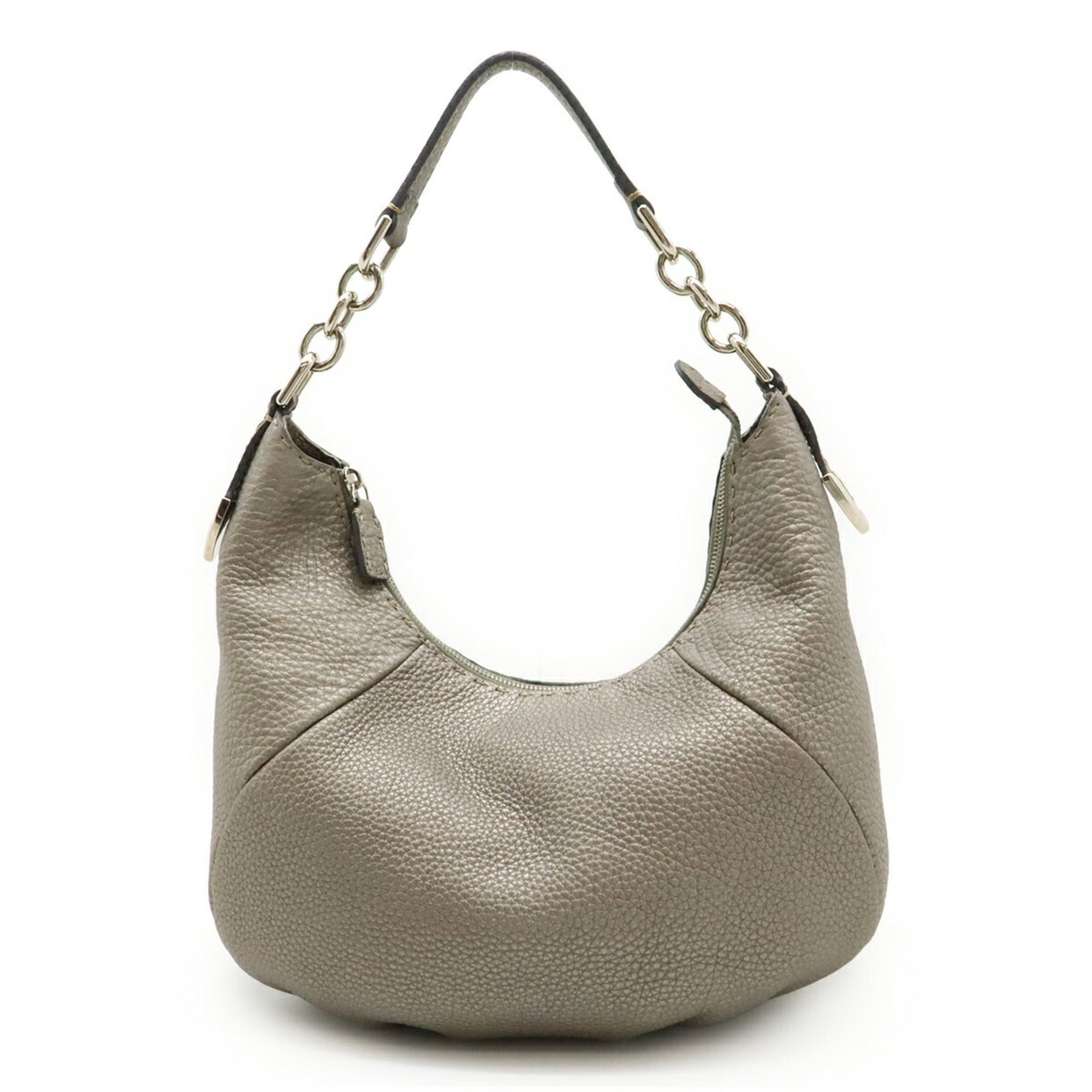 Shoulder Bag Leather: Shoulder Bag Leather Silver Leather Shoulder Bag from Fendi Selleria, measuring 20cm x 42cm x 17cm, weighing 650g. This shoulder bag is made from high-quality leather and features a sleek, silver