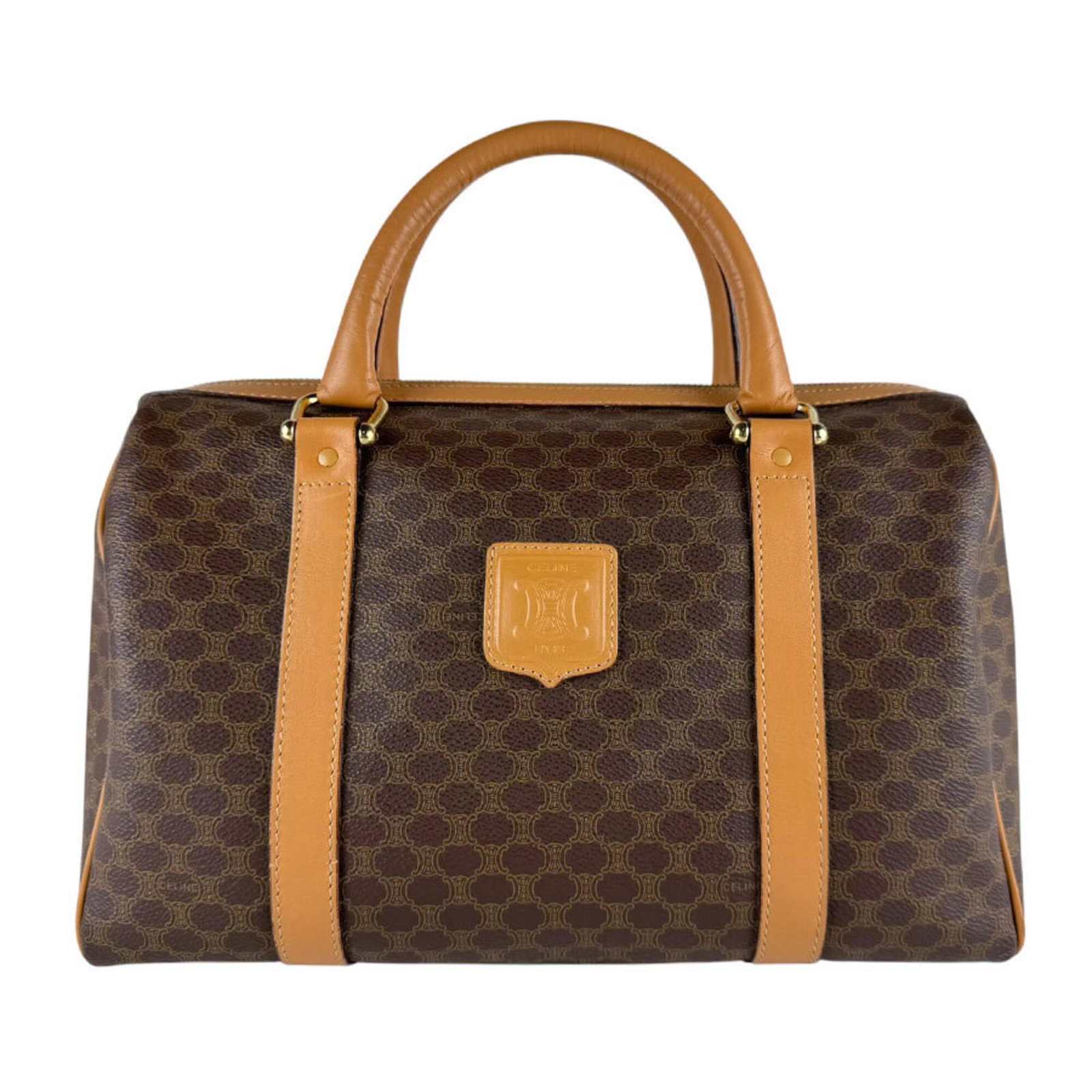 Coated Canvas Handbag Bag Boston Celine: Coated Canvas Handbag Bag Boston Celine Coated canvas construction provides a durable and stylish finish. This Celine Boston bag features a classic design with a brown color, measuring 19cm x 32cm x