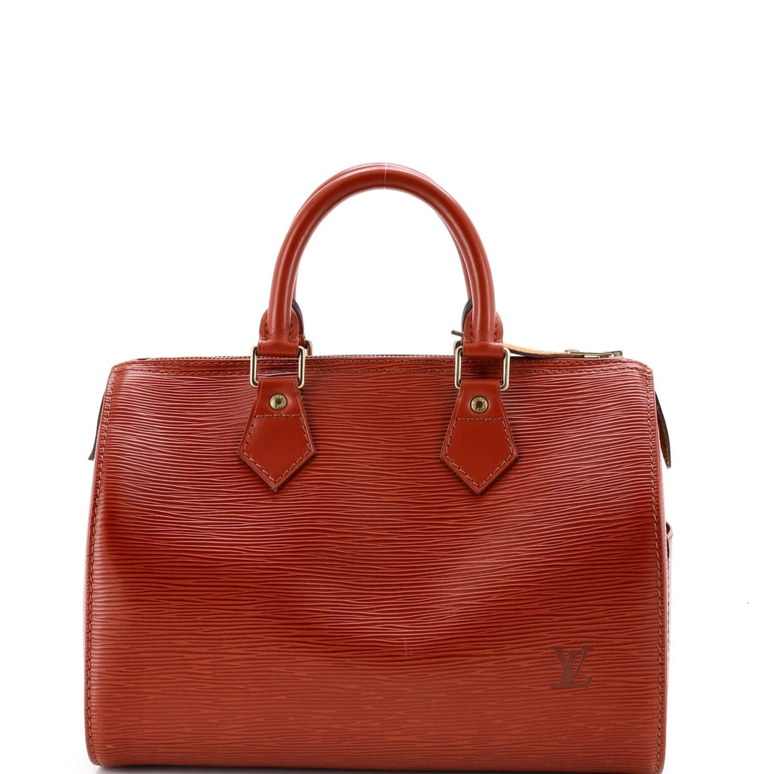 Vuitton Leather Epi Handbag Louis Speedy 25: Vuitton Leather Epi Handbag Louis Speedy 25 Brown Louis Vuitton Leather Epi Handbag Louis Speedy 25 with Gold Hardware. This classic Speedy handbag features top handle and Epi leather exterior, with