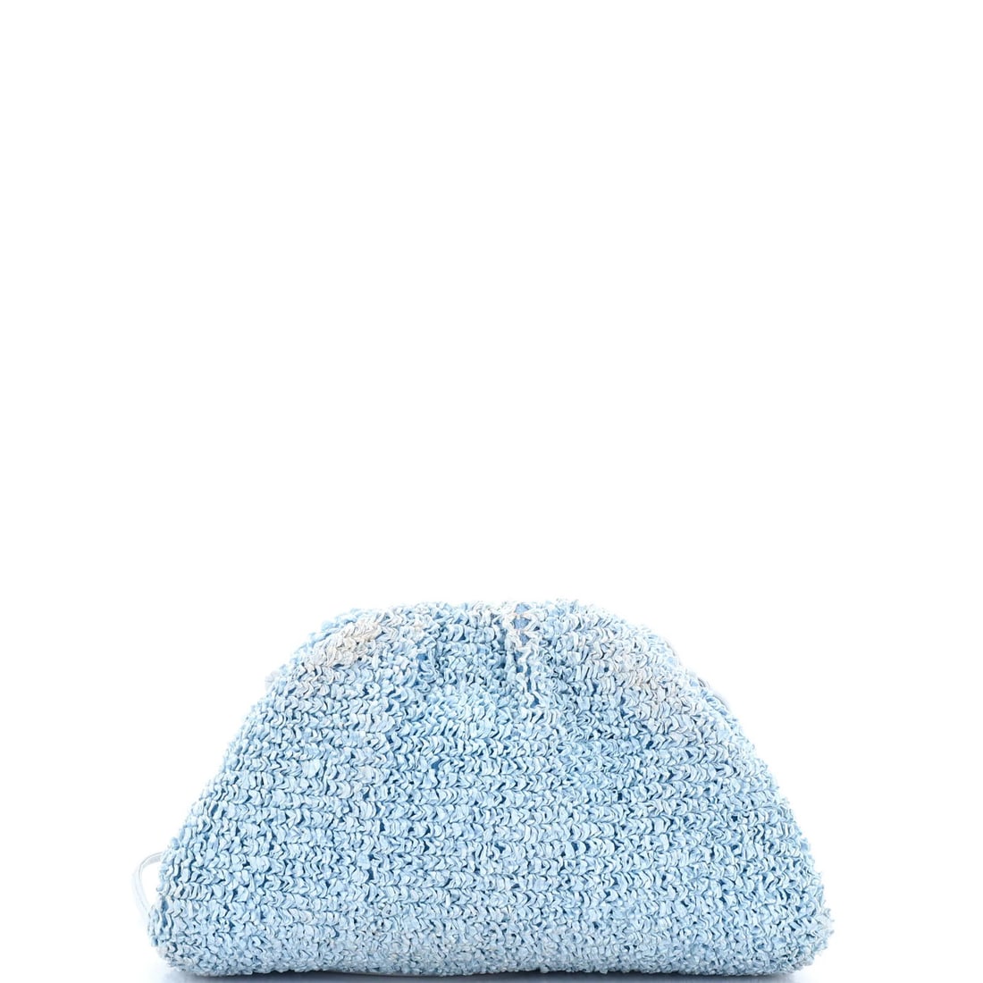 Pouch Curly Raffia Mini from Bottega Veneta: Pouch Curly Raffia Mini from Bottega Veneta The Pouch Curly Raffia Mini from Bottega Veneta boasts a striking blue exterior made from high-quality raffia, a unique and eye-catching material. This