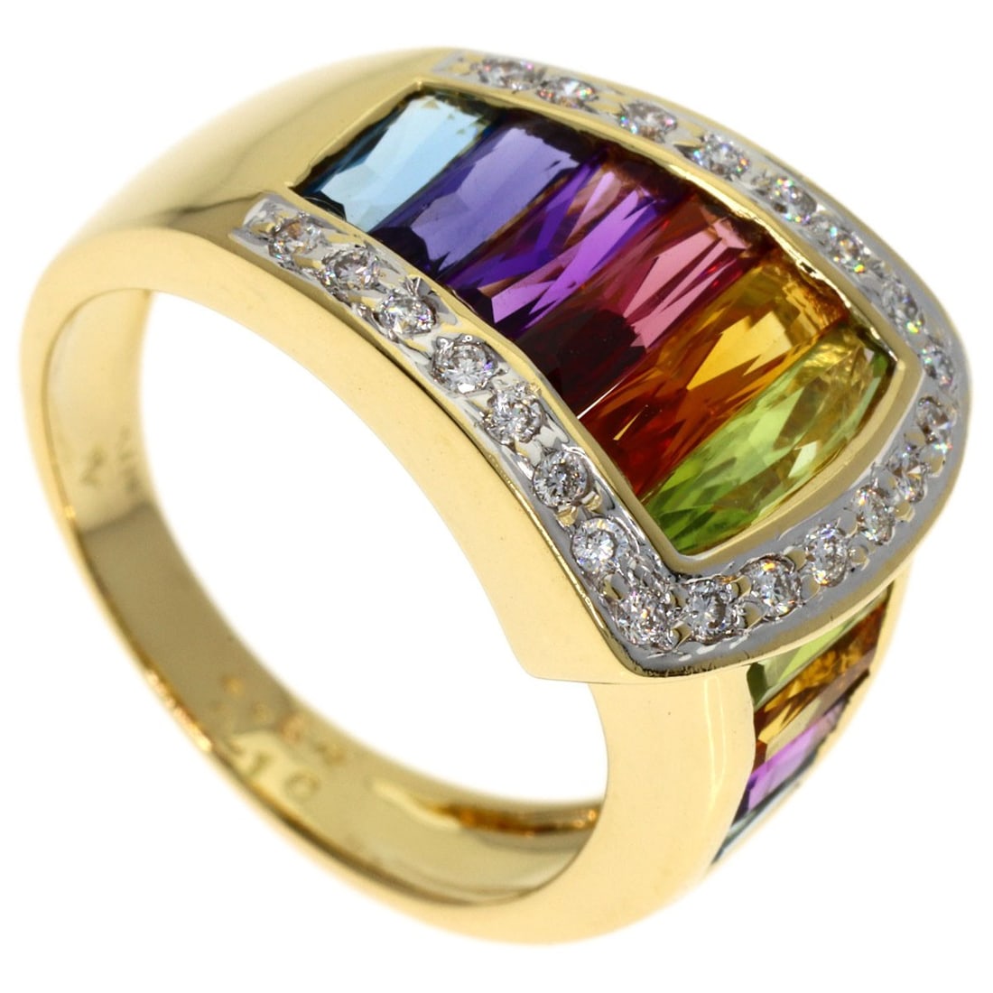 Diamond Multi-Colored Stone Ring K18 Yellow Gold Ponte Vecchio: Diamond Multi-Colored Stone Ring K18 Yellow Gold Ponte Vecchio K18 Yellow Gold Ponte Vecchio ring features a diamond multi-colored stone, set in a 5.25 US ring size, 18k gold ring with a total carat w