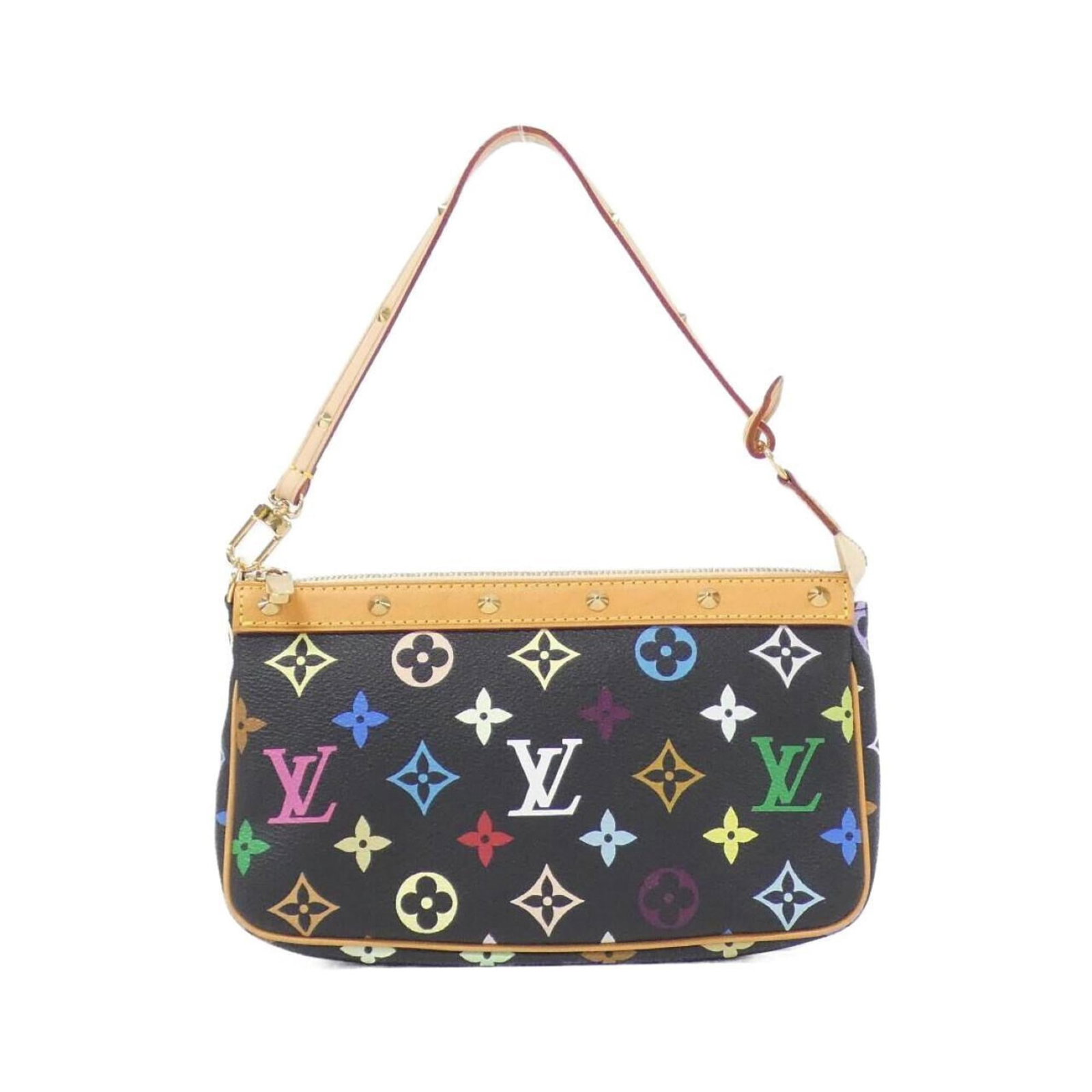 Canvas Pochette Coated Louis Vuitton: Canvas Pochette Coated Louis Vuitton Canvas Pochette Coated Louis Vuitton is a black, gold hardware, women's pouch made of coated canvas, measuring 13cm x 21cm x 4cm. It comes with a dust bag for