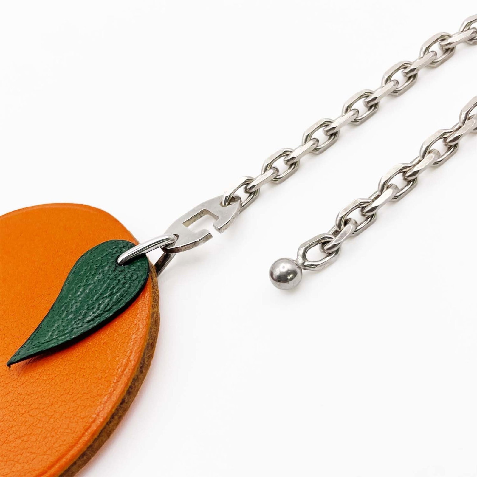 Silver Hermes Leather Keyring 925 - 9