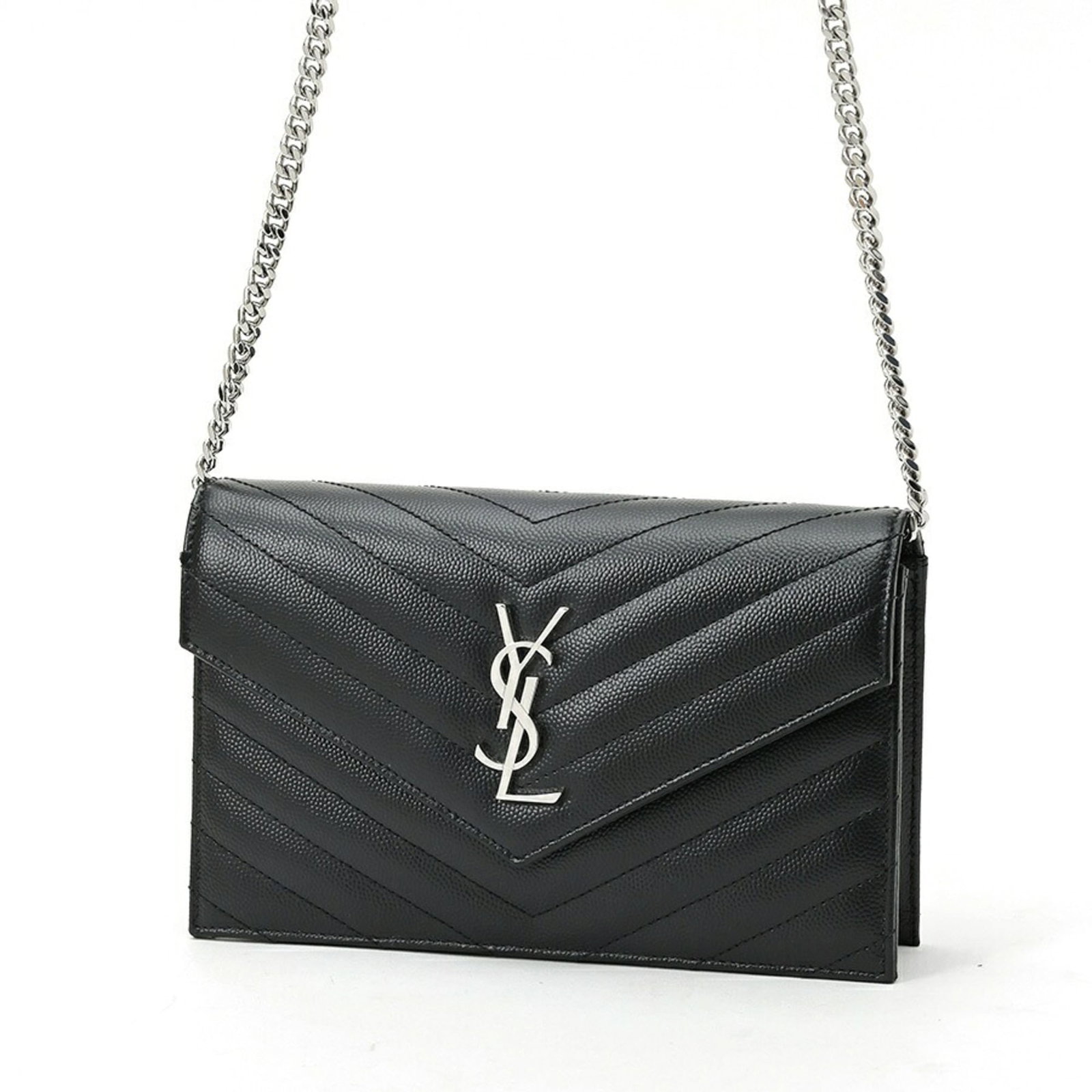 Laurent Saint Bag Leather Shoulder: Laurent Saint Bag Leather Shoulder Black leather shoulder bag from Saint Laurent, featuring silver hardware and a sleek design. Made from high-quality leather, this bag measures 12.5cm x 19cm x