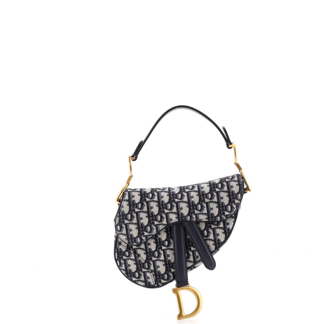 Canvas Oblique Christian Dior Saddle Mini: Canvas Oblique Christian Dior Saddle Mini Canvas Oblique Christian Dior Saddle Mini. This mini shoulder bag features a striking oblique design in blue canvas, with a neutral interior and aged gold har