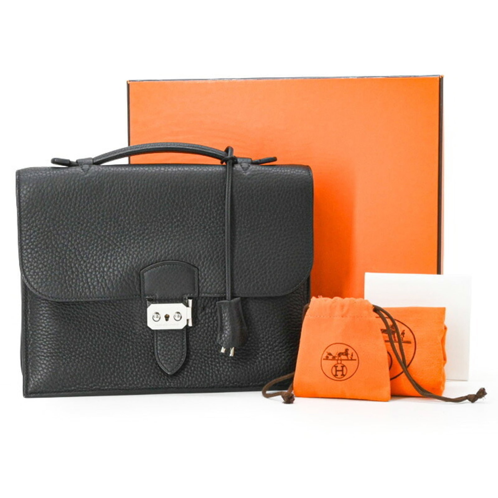 Clemence Leather Handbag Taurillon Hermes: Clemence Leather Handbag Taurillon Hermes Taurillon clemence leather gives this black handbag a rich, sophisticated look and feel. Measuring 20cm x 27cm x 6cm, it's a compact and stylish accessory