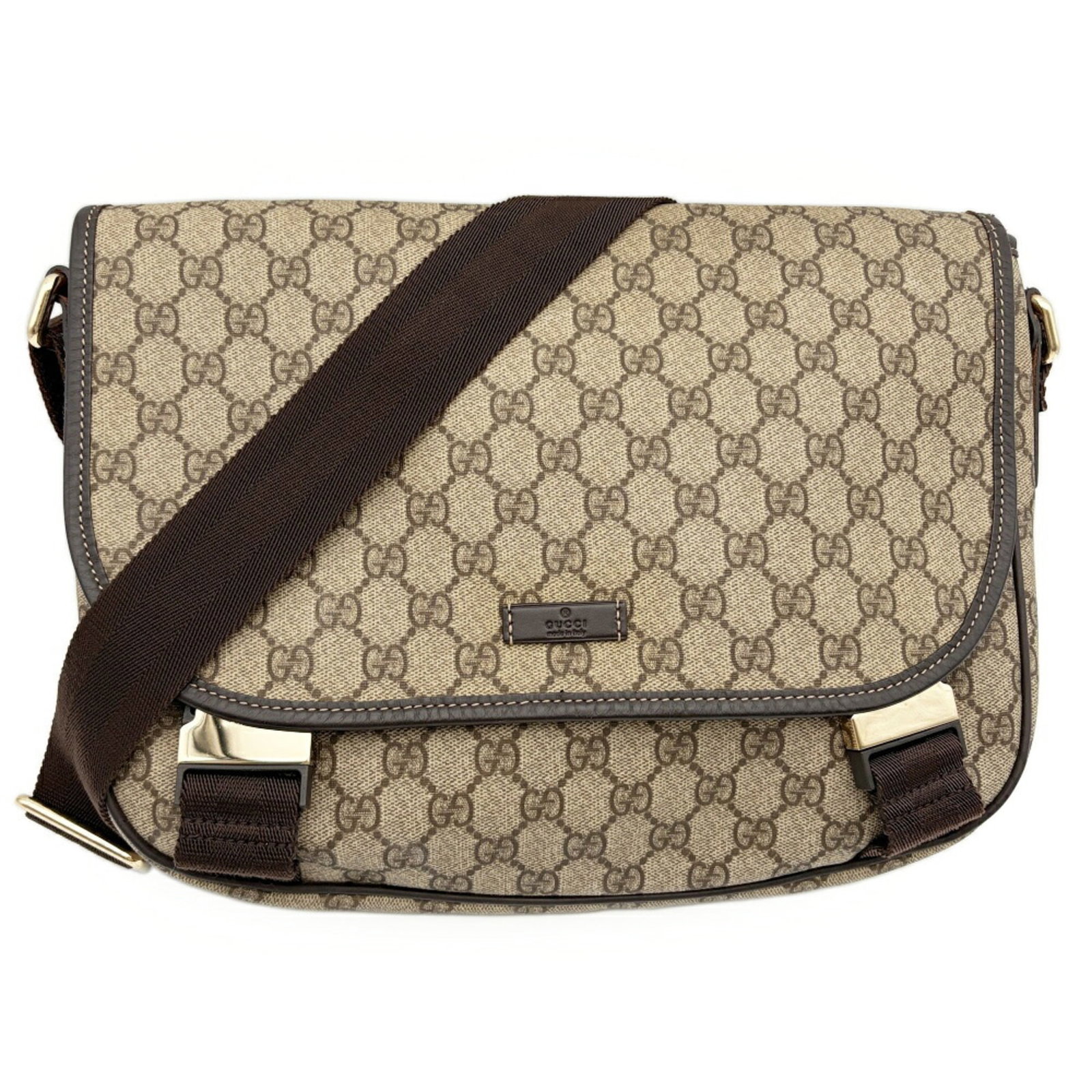Gucci Shoulder Bag Pvc Leather: Gucci Shoulder Bag Pvc Leather PVC and leather combine in this Gucci shoulder bag, available in beige brown. Measuring 22cm x 32cm x 10cm, it features a distinctive design. The bag's signature style