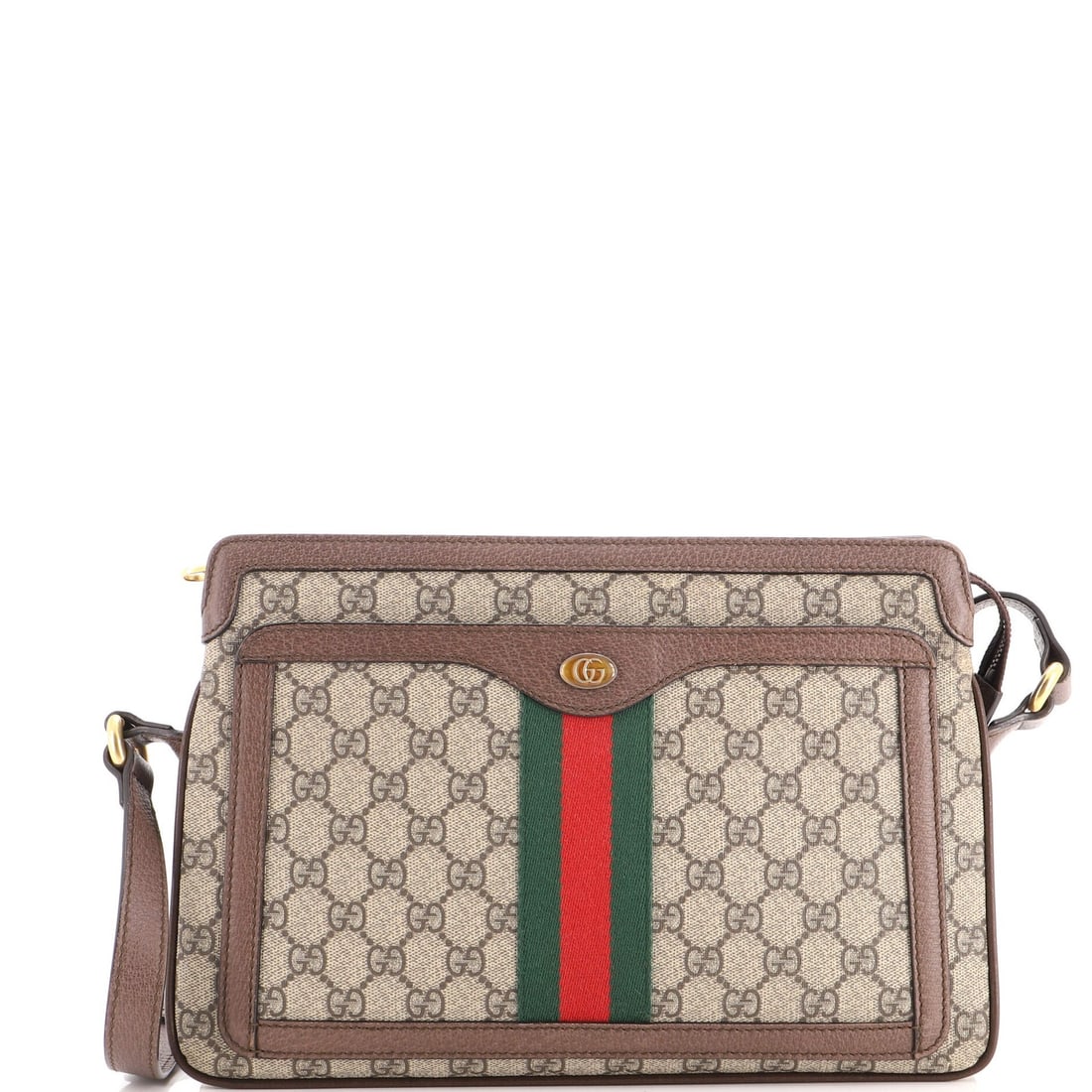 Shoulder Bag Medium Gucci Coated Canvas GG Ophidia Zip: Shoulder Bag Medium Gucci Coated Canvas GG Ophidia Zip Medium Gucci Shoulder Bag in Brown GG Ophidia Zip, featuring a classic design with a touch-up on edges and minor scuffs, showcasing a stylish and