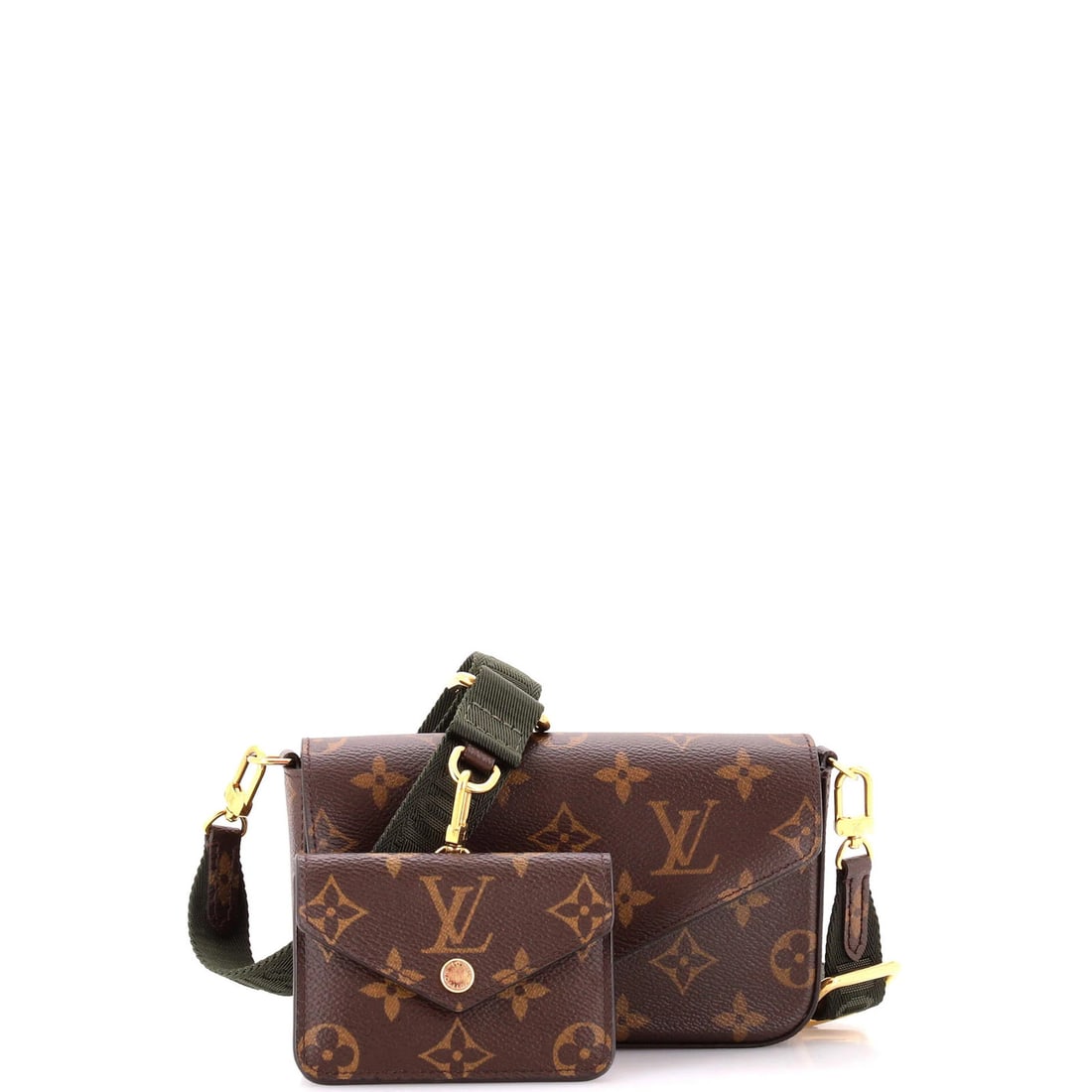 Canvas Strap Monogram Go Handbag Felicie Louis Vuitton: Canvas Strap Monogram Go Handbag Felicie Louis Vuitton Canvas Strap Monogram Go Handbag by Louis Vuitton, featuring a classic cross body design with a brown canvas exterior and green interior. The