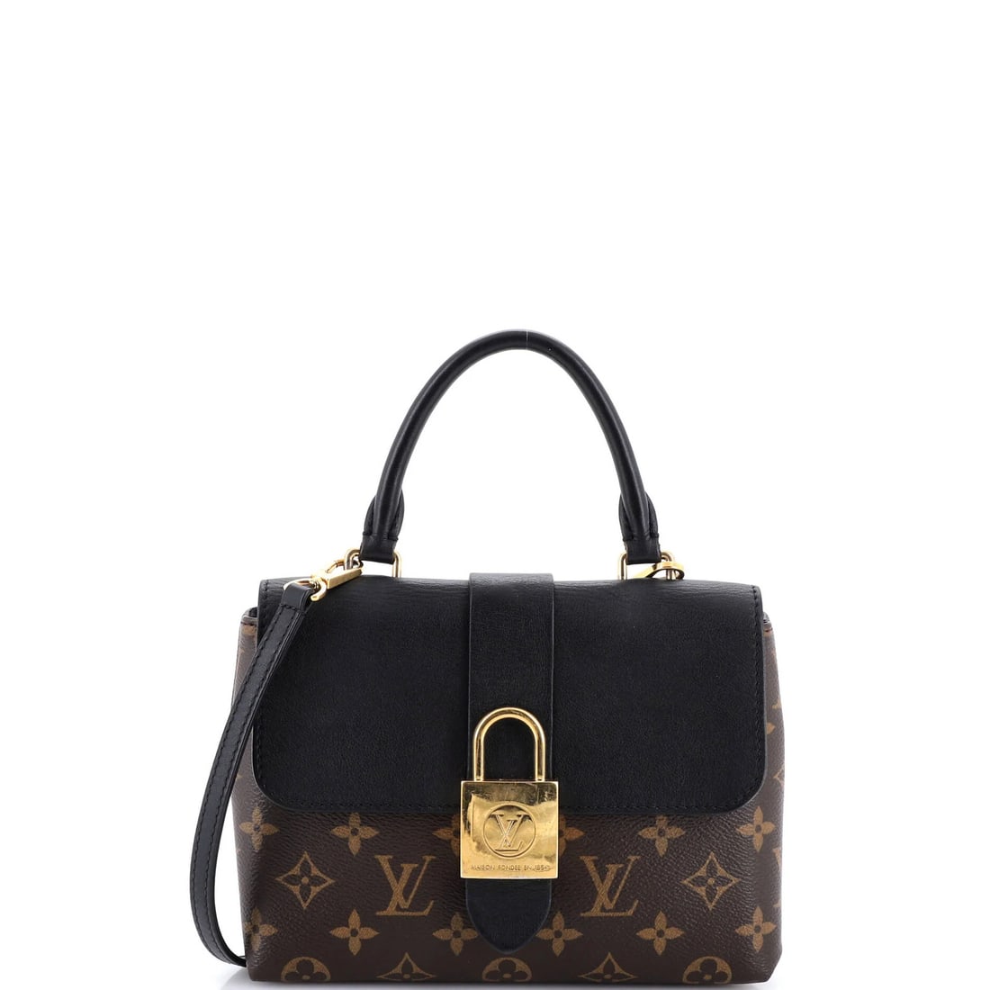 Handbag Canvas Leather Monogram Locky Louis Vuitton: Handbag Canvas Leather Monogram Locky Louis Vuitton Brown Locky Louis Vuitton handbag with leather exterior and microfiber interior, featuring a gold monogram locky design and a gold-toned hardware.