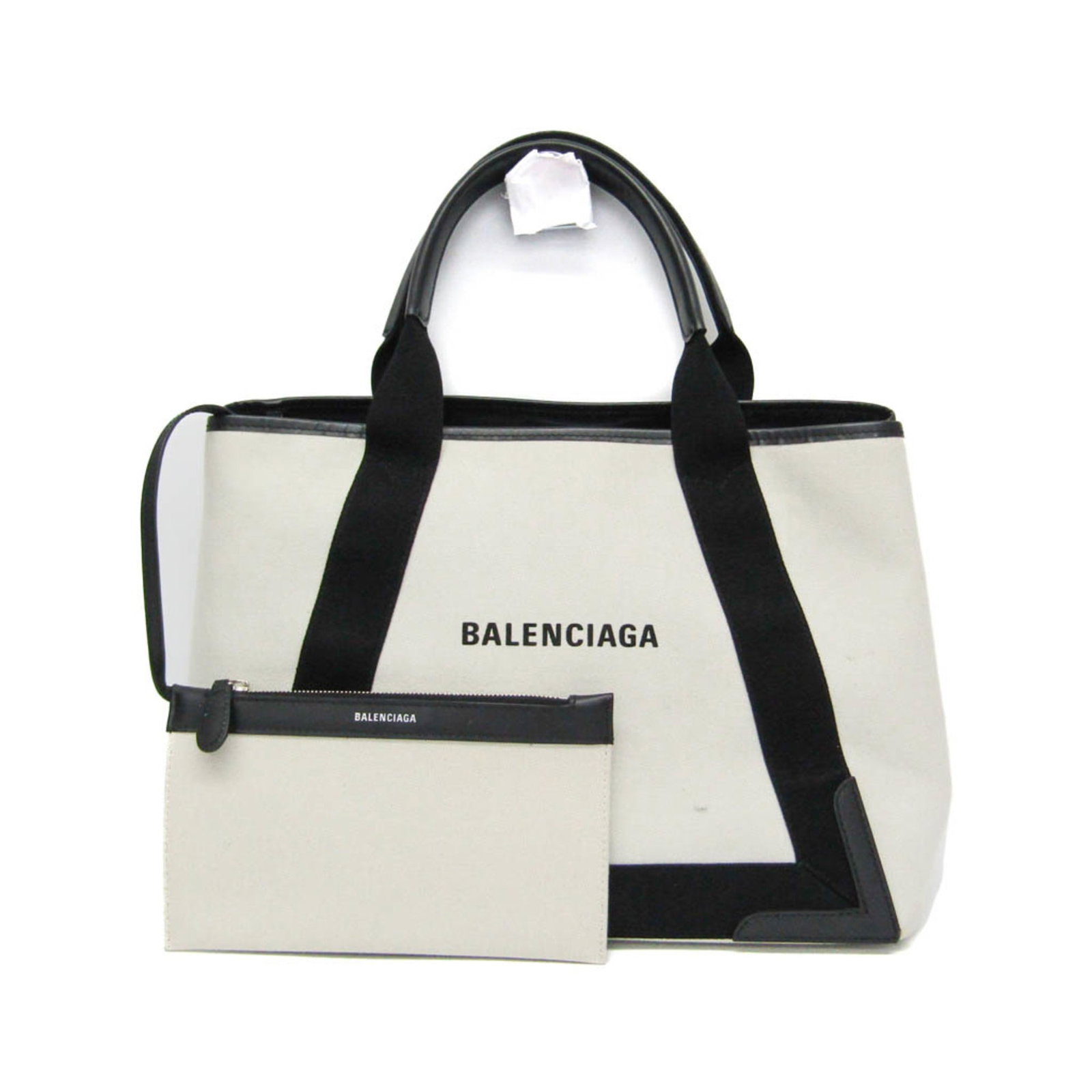 Canvas Leather Bag Tote Balenciaga: Canvas Leather Bag Tote Balenciaga Navy blue canvas and black leather blend in this sleek Balenciaga tote bag, featuring a spacious open design with a 47cm opening width and a 22cm wide pouch. The