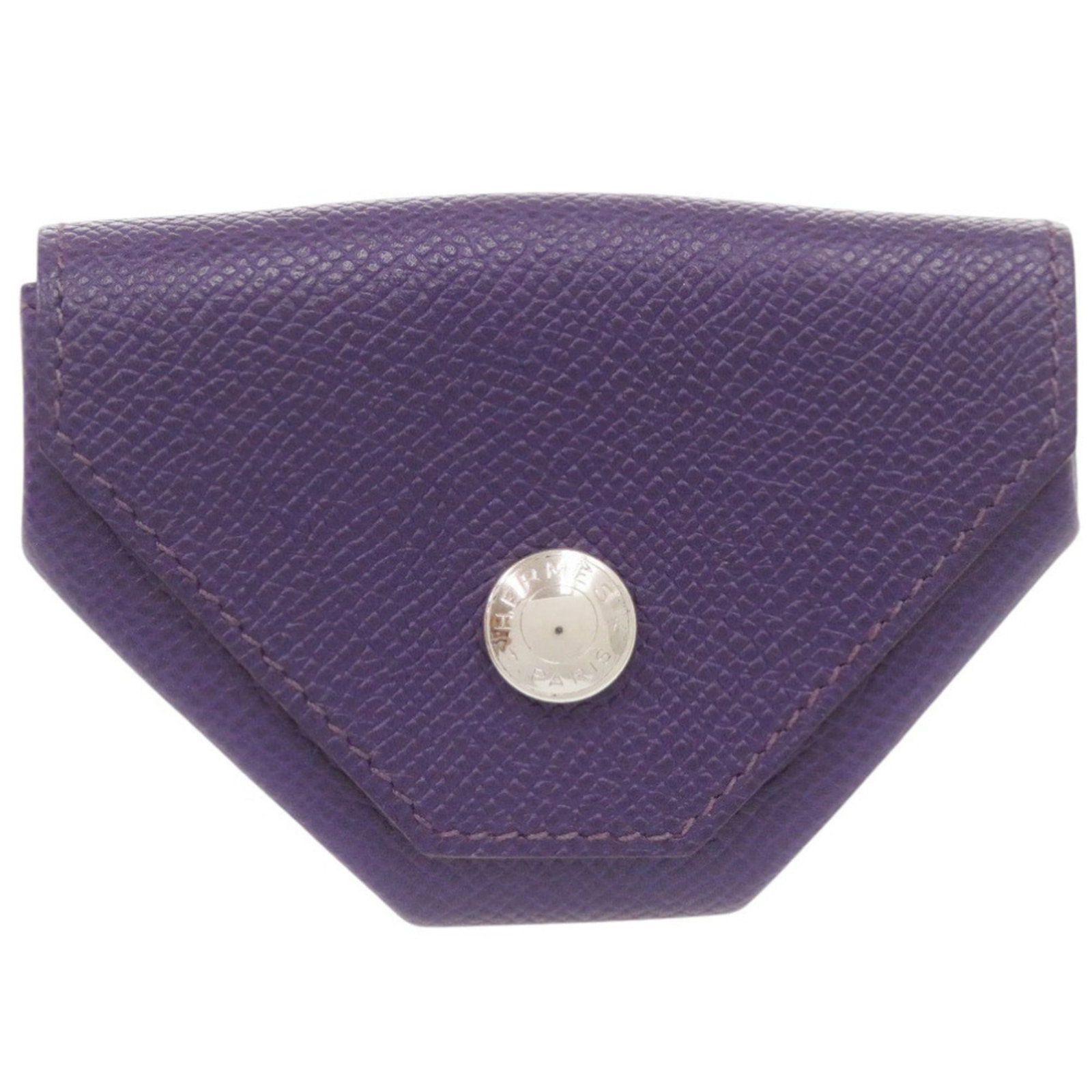 Hermes Coin Purse/ Coin Case Epsom Leather: Hermes Coin Purse/ Coin Case Epsom Leather Epsom leather coin purse from Hermes, crafted in France, features a rich purple hue and a compact size of 6.5cm x 9.5cm x 2cm. This elegant coin case is
