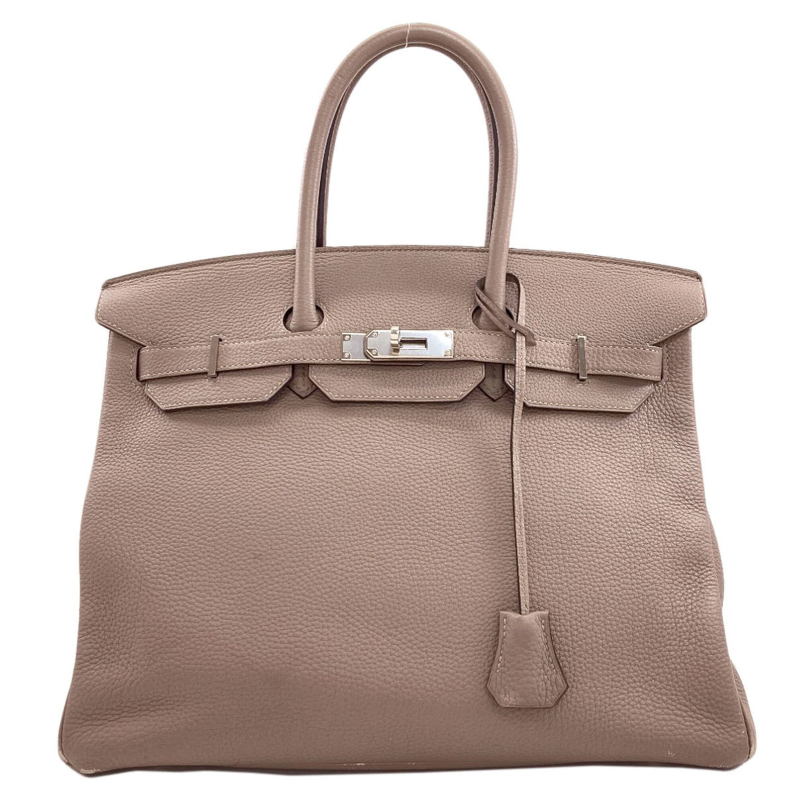 Hermes Handbag Togo Leather: Hermes Handbag Togo Leather Togo leather craftsmanship defines this iconic Birkin handbag from Hermes, featuring a timeless grayish hue and a turn lock closure. Measuring 26cm x 35cm x 19cm, the bag b