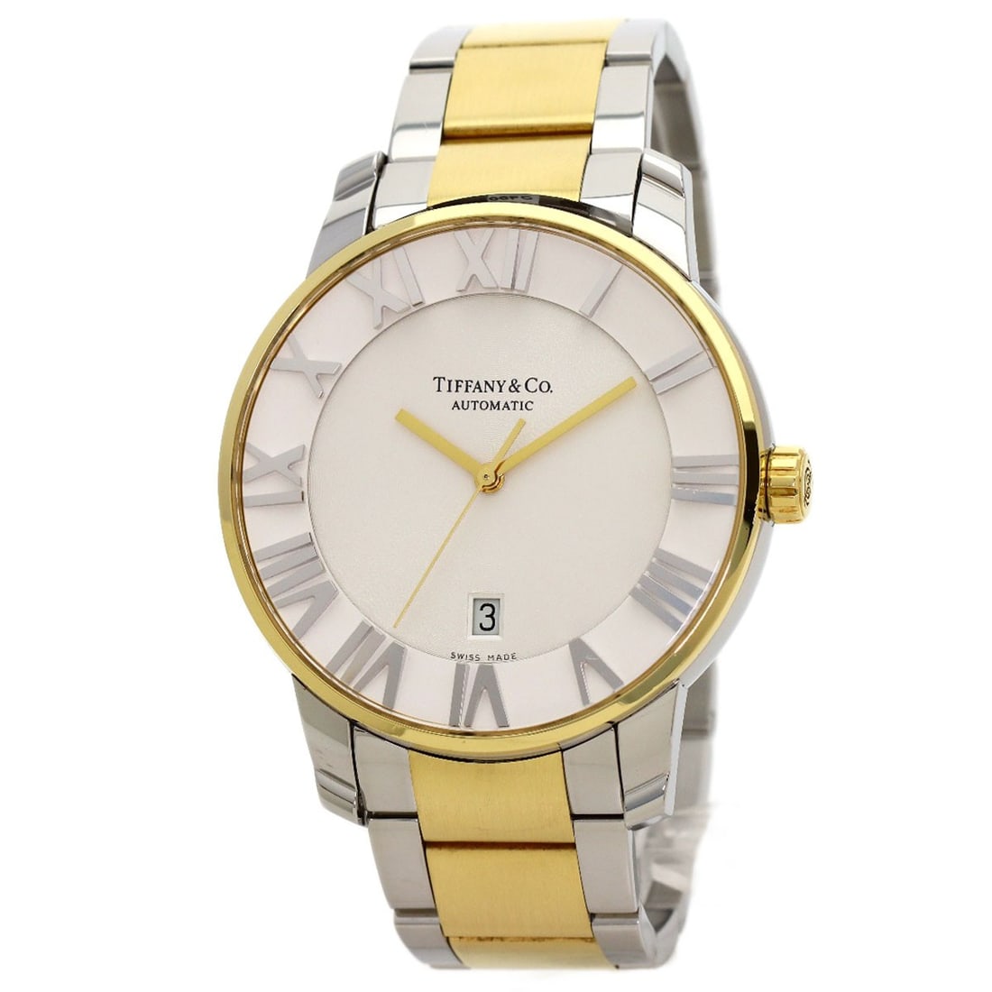 Stainless Steel Watches Tiffany & Co. Dome Atlas: Stainless Steel Watches Tiffany & Co. Dome Atlas Stainless Steel Watches Tiffany & Co. Dome Atlas boasts a sleek 41.5mm gold case, complemented by a silver dial and gold bezel, creating a