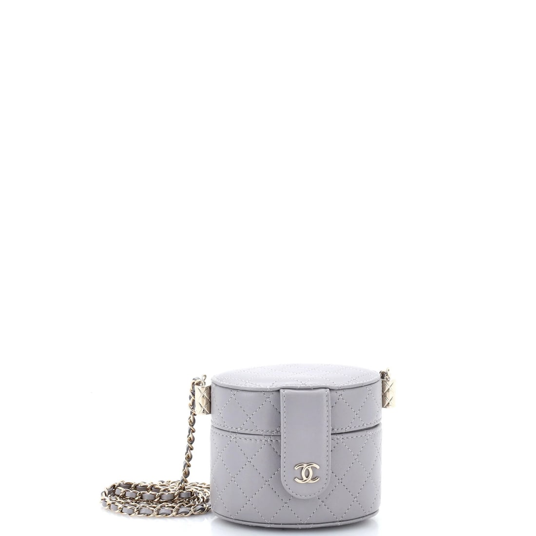 Chanel CC Allure Lambskin Quilted Mini Chain Case Vanity: Chanel CC Allure Lambskin Quilted Mini Chain Case Vanity Gray leather exterior with quilted lambskin details, this mini cross body bag from Chanel's CC Allure collection features a chain strap and gol