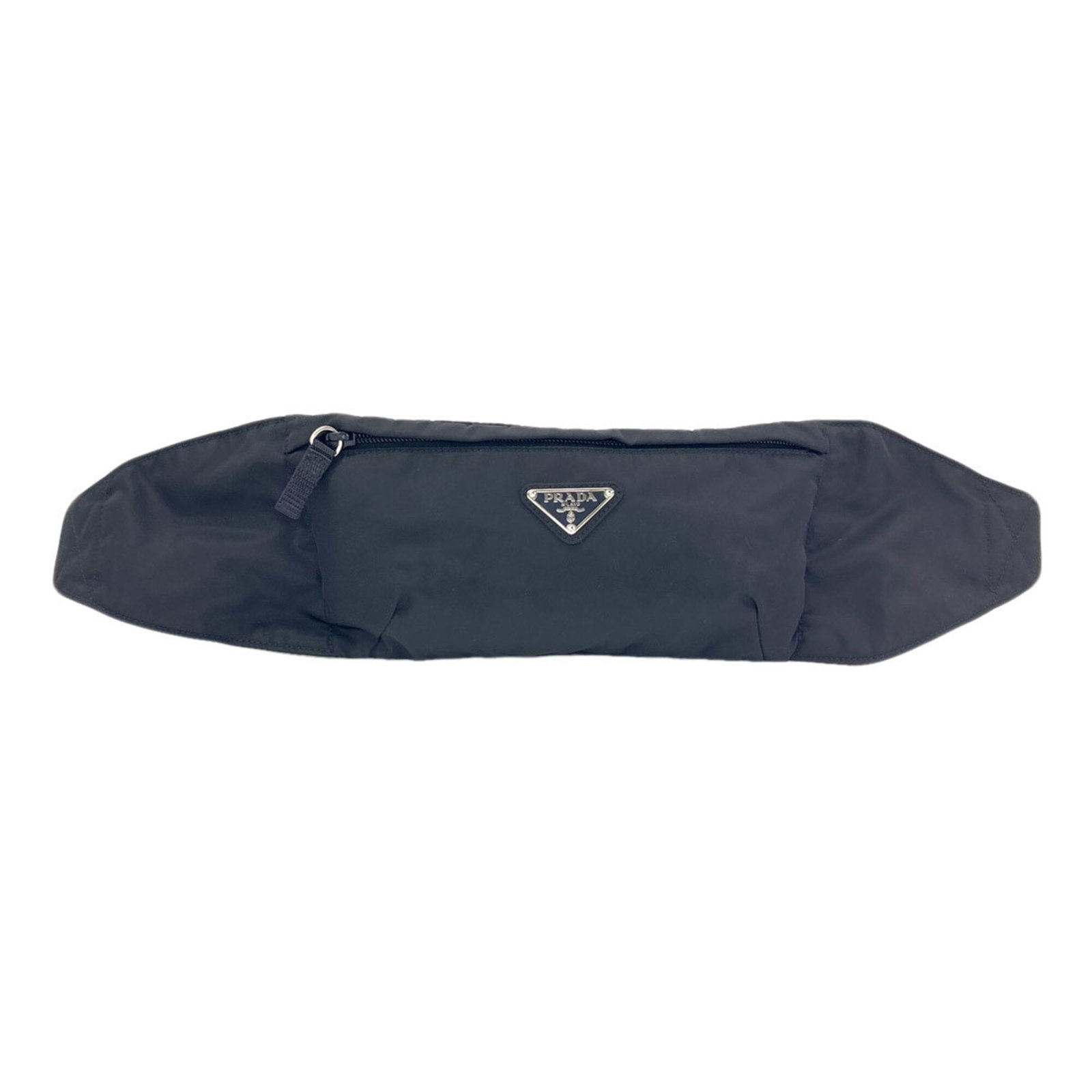 Fanny Pack Nylon Prada: Fanny Pack Nylon Prada Black nylon fanny pack with a signature. Made from durable nylon, this compact accessory measures 12.5cm x 24cm x 5.00mm. The Prada logo is prominently displayed on the front.