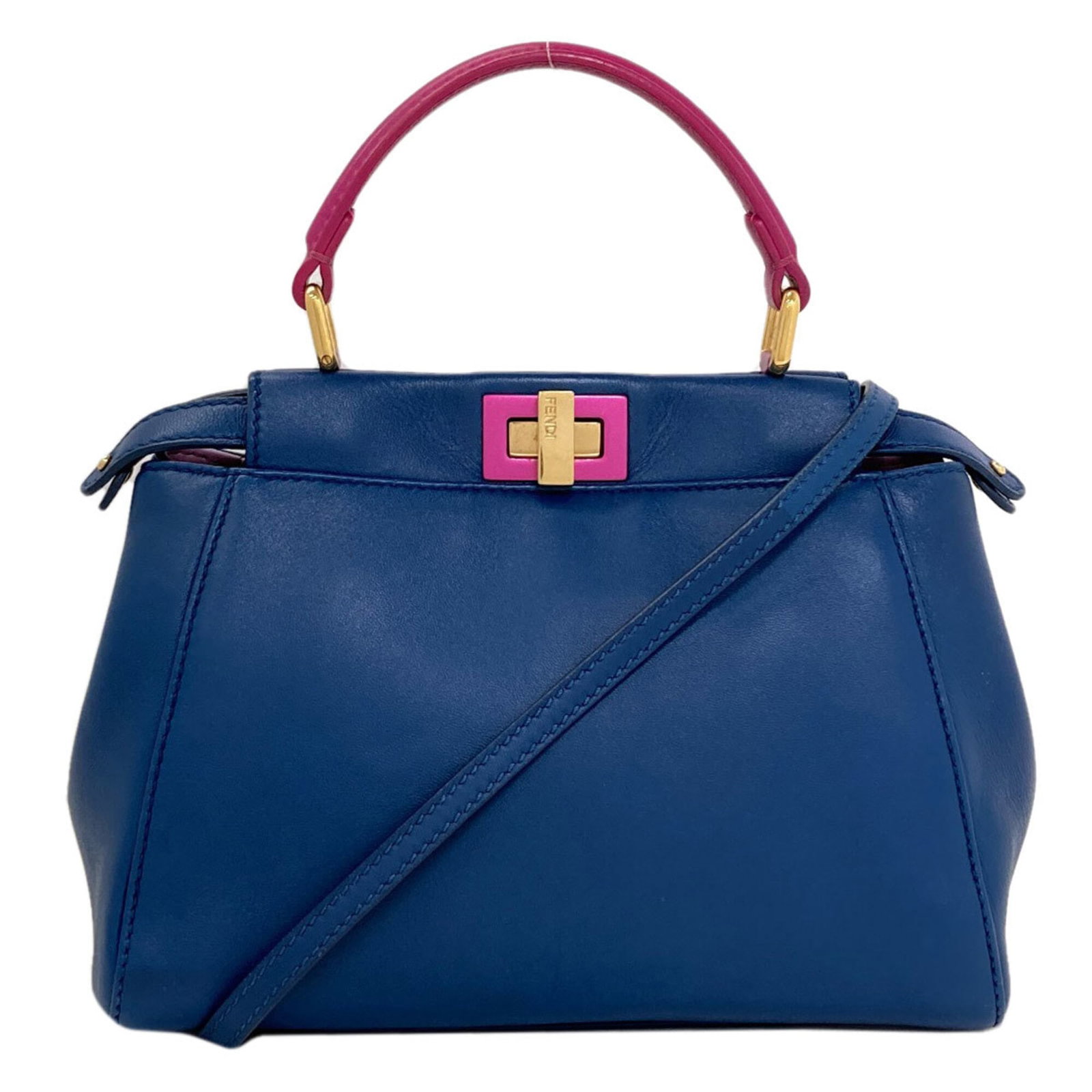 Handbag Leather Fendi: Handbag Leather Fendi Blue and Purple Fendi HandbagThe Fendi handbag is made from high-quality leather, specifically calfskin, and features a striking blue and purple color combination. Measuring 19cm