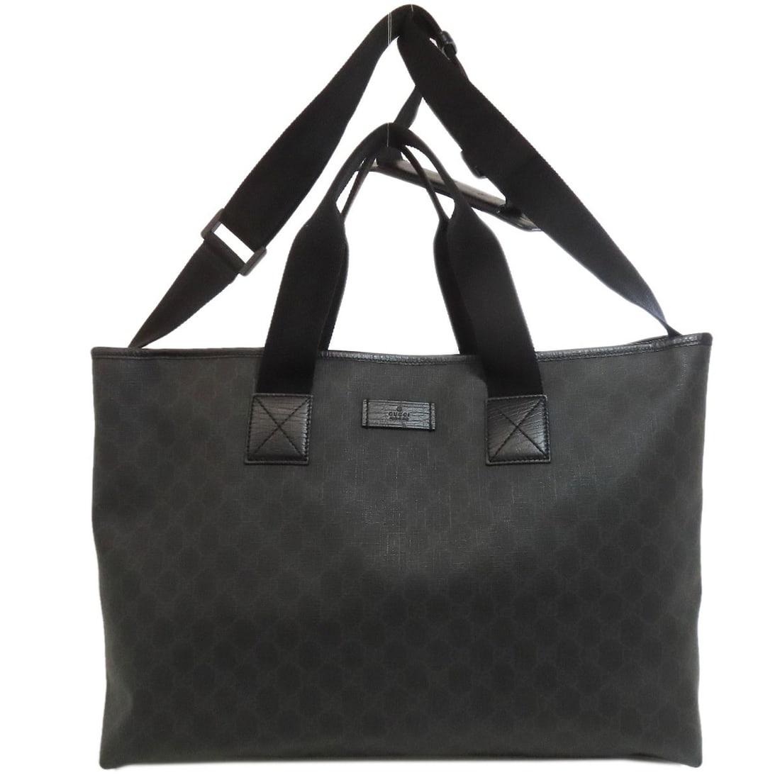 Pvc bag Supreme Gg Gucci 162785 2Way tote: Pvc bag Supreme Gg Gucci 162785 2Way tote Black PVC tote bag from Supreme x Gucci collaboration, featuring a 2-way design. This unique tote bag showcases a striking black exterior made from PVC