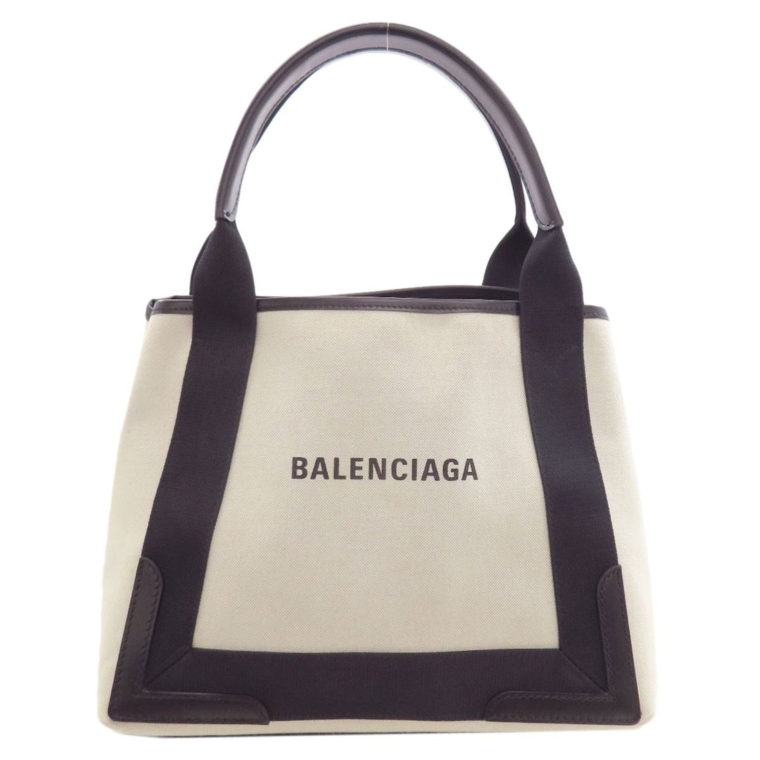 Handbag Canvas Cabas Navy Balenciaga: Handbag Canvas Cabas Navy Balenciaga Navy Balenciaga canvas handbag with a white exterior, standing 9.1 inches tall and 7.1 inches deep, features an open closure and measures 11.8 inches wide. Made