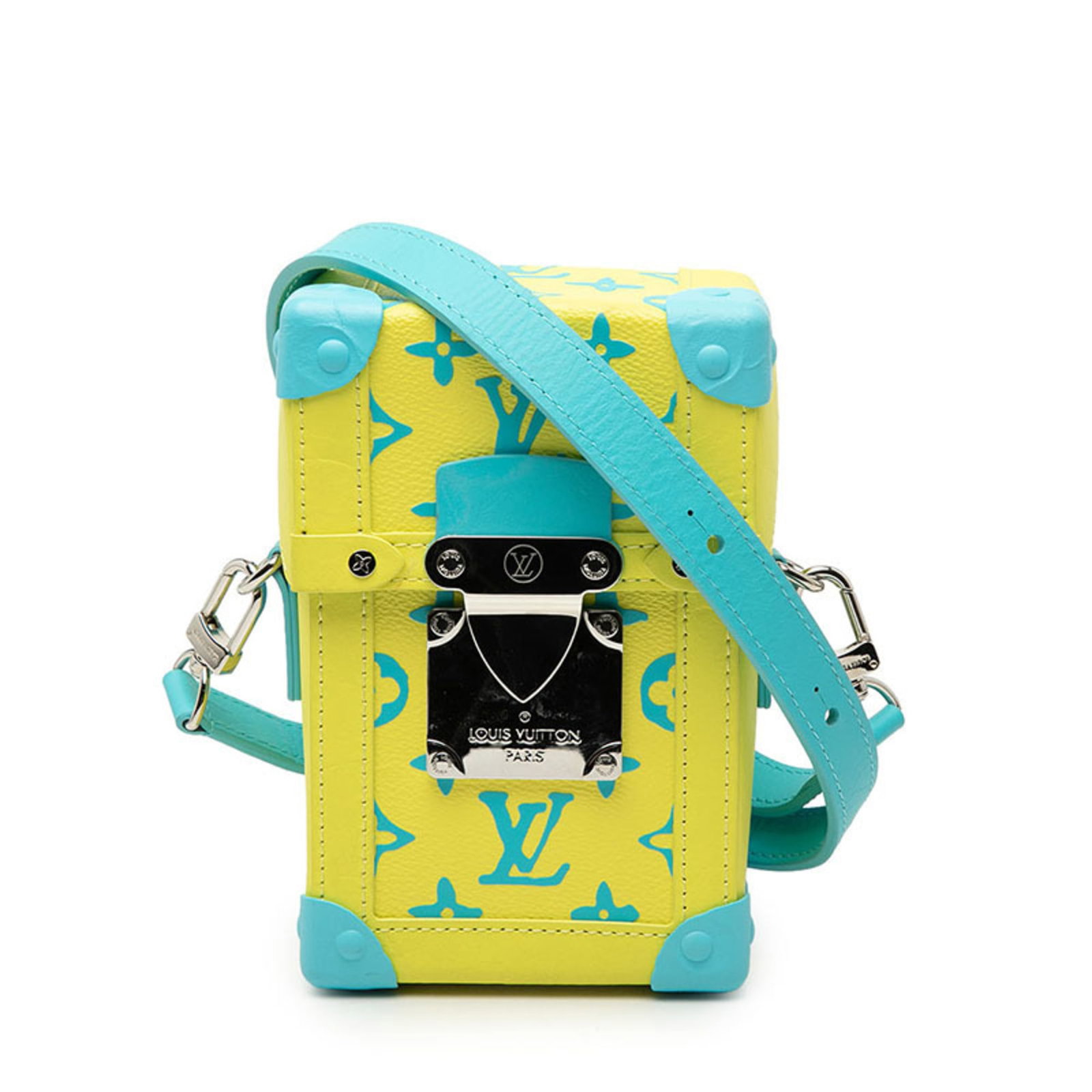 Shoulder Bag Leather Louis Vuitton: Shoulder Bag Leather Louis Vuitton Blue and Yellow Leather Louis Vuitton Shoulder Bag, 18cm x 11cm x 6.5cm, a stylish and compact accessory for everyday use. The bag's blue and yellow leather